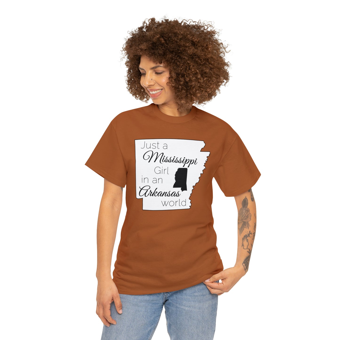 Just a Mississippi Girl in an Arkansas World Unisex Heavy Cotton Tee