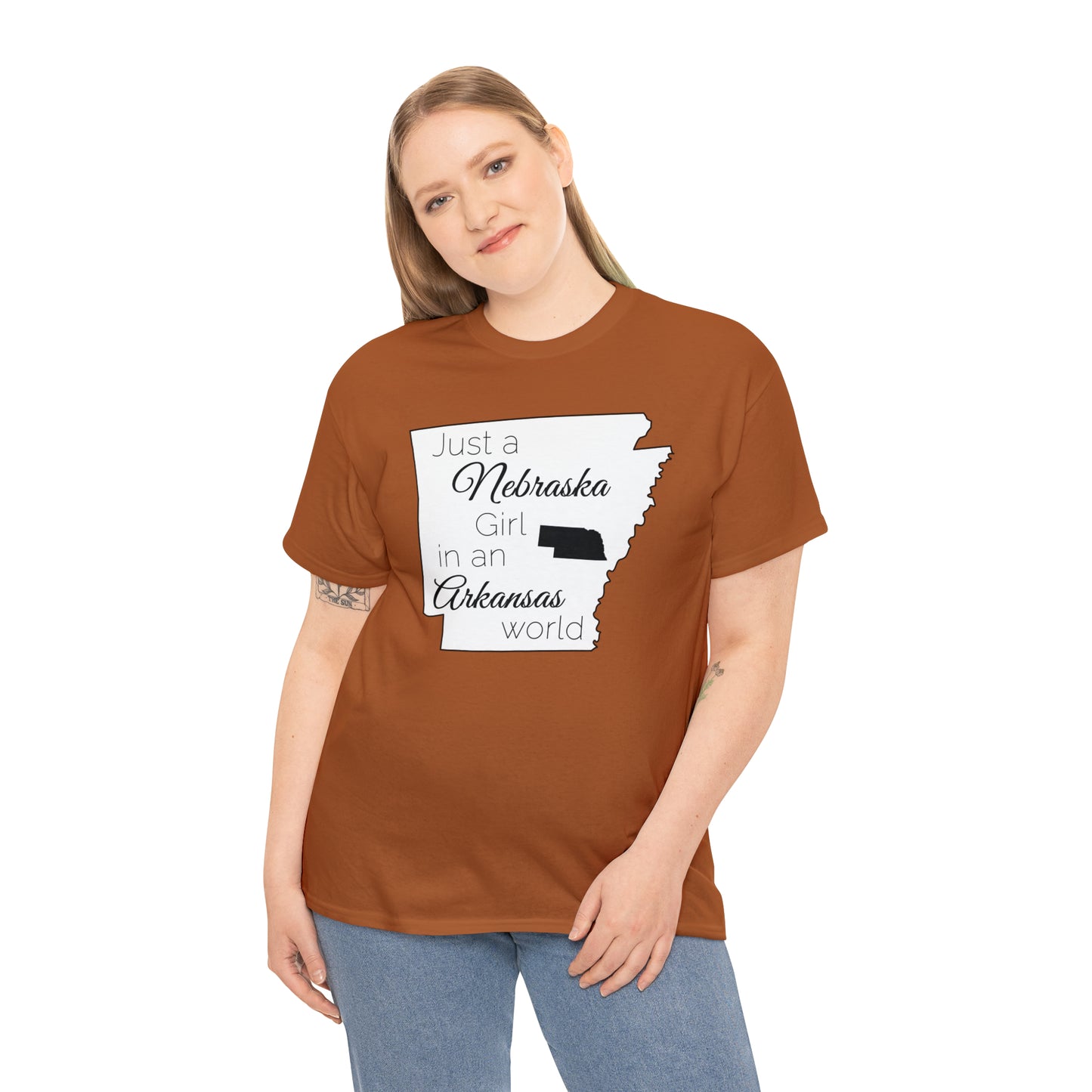 Just a Nebraska Girl in an Arkansas World Unisex Heavy Cotton Tee