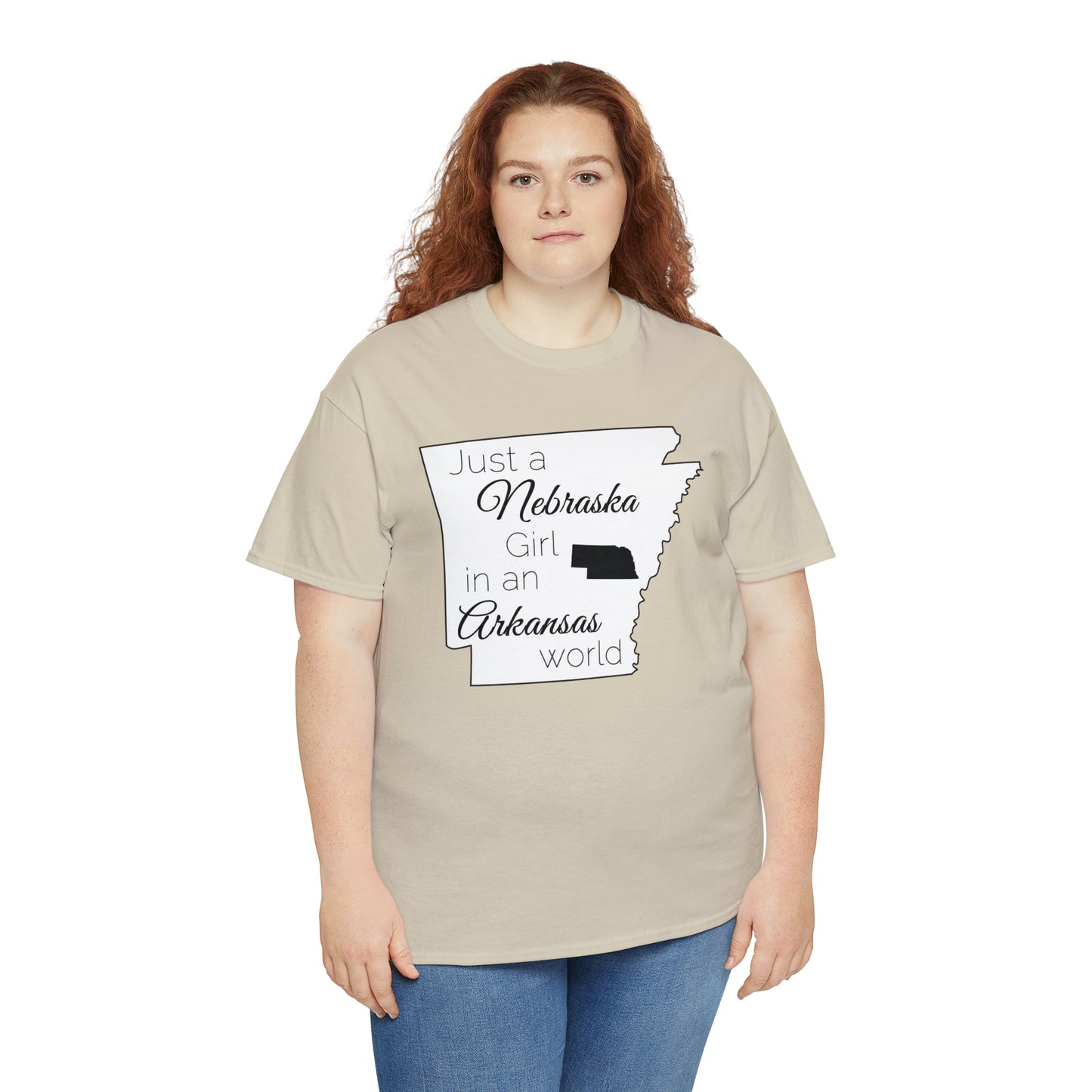 Just a Nebraska Girl in an Arkansas World Unisex Heavy Cotton Tee