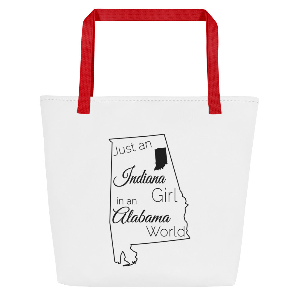 Just an Indiana Girl in an Alabama World Large Tote Bag