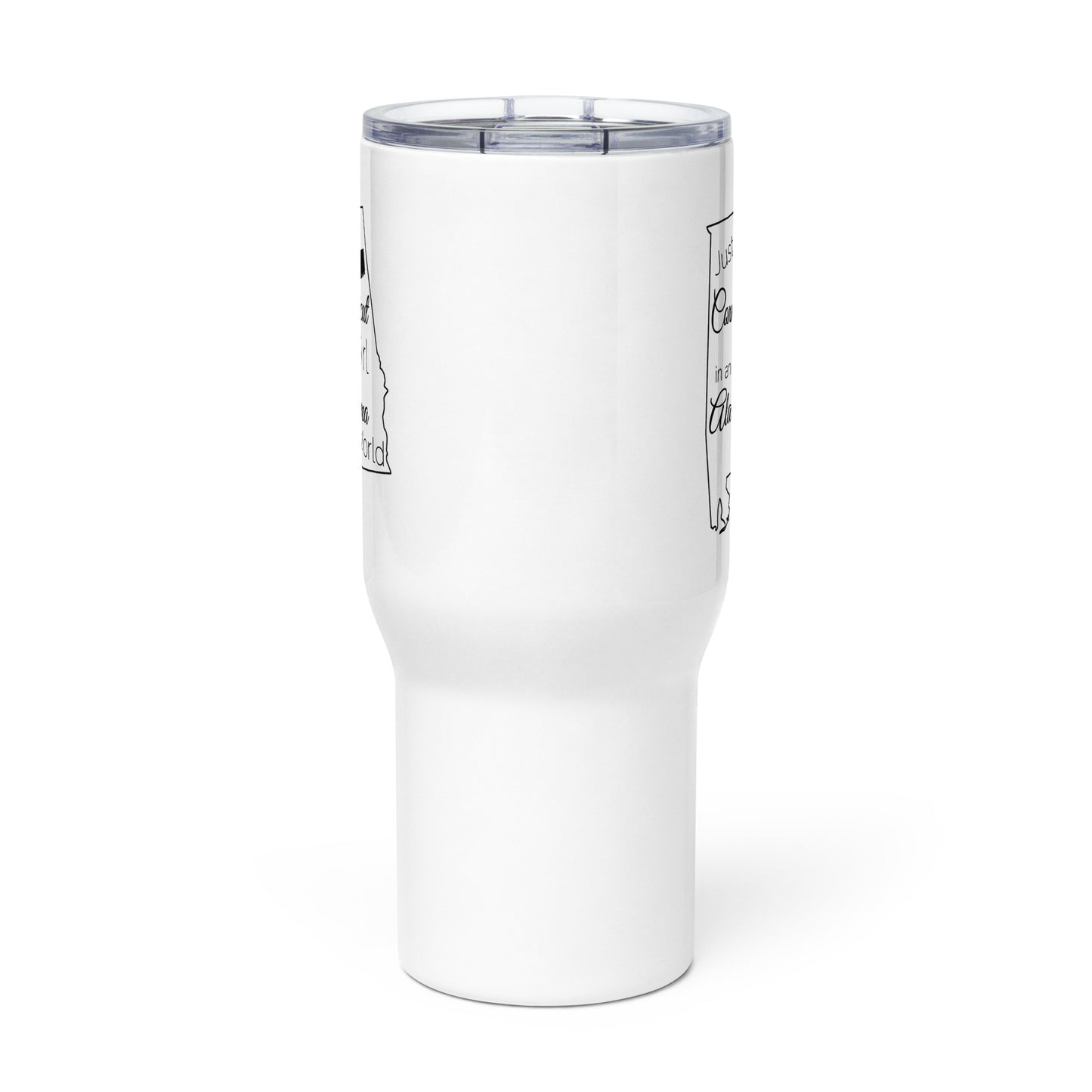 Just a Connecticut Girl in an Alabama World Travel mug with a handle
