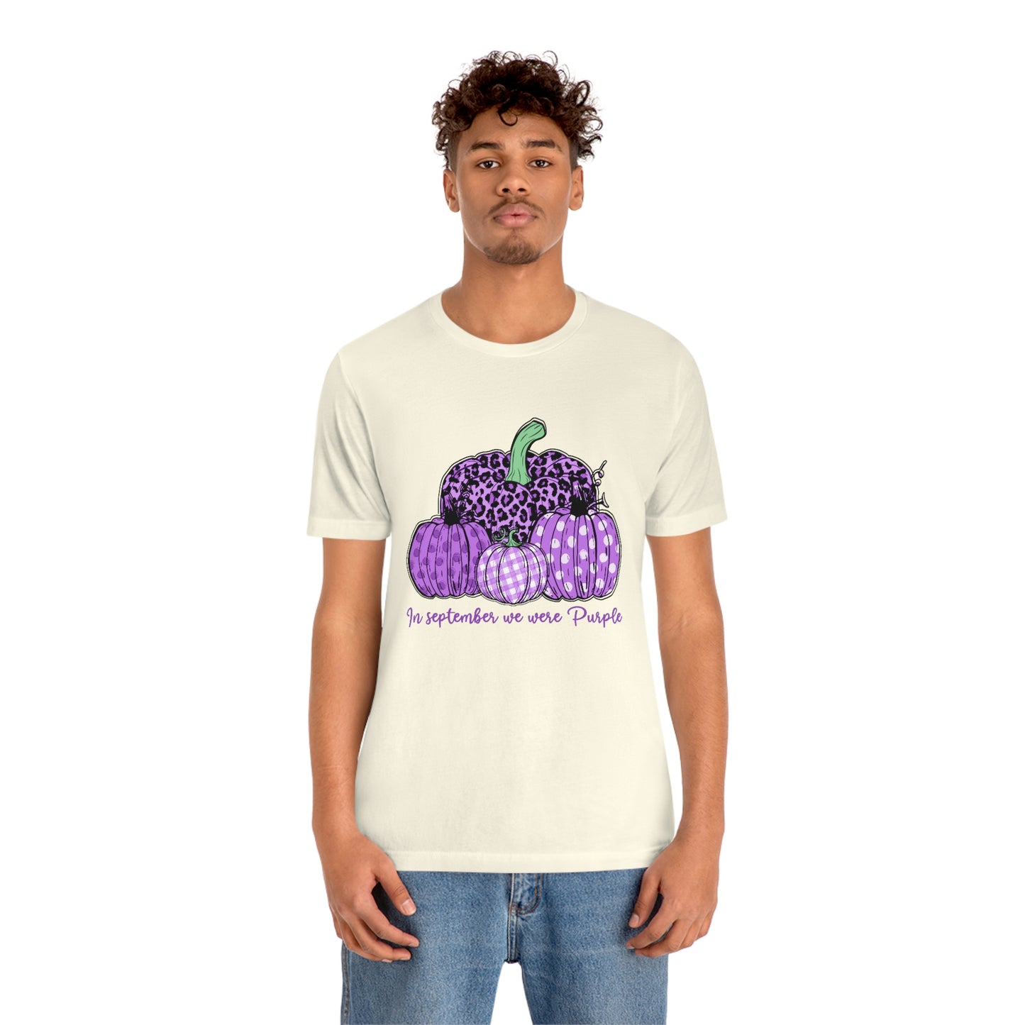 In September We Wear Purple Alzheimer's Print Unisex Jersey Short Sleeve Tee