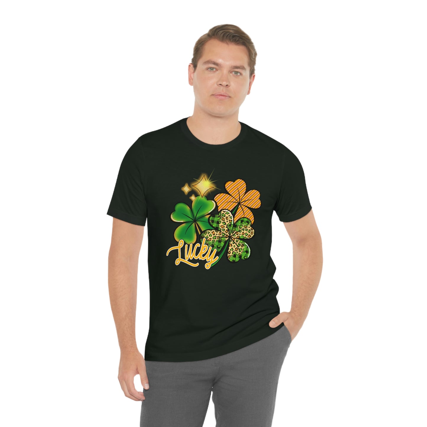Lucky Shamrock Four Leaf Clover St. Patrick's Day Unisex Jersey Short Sleeve Tee