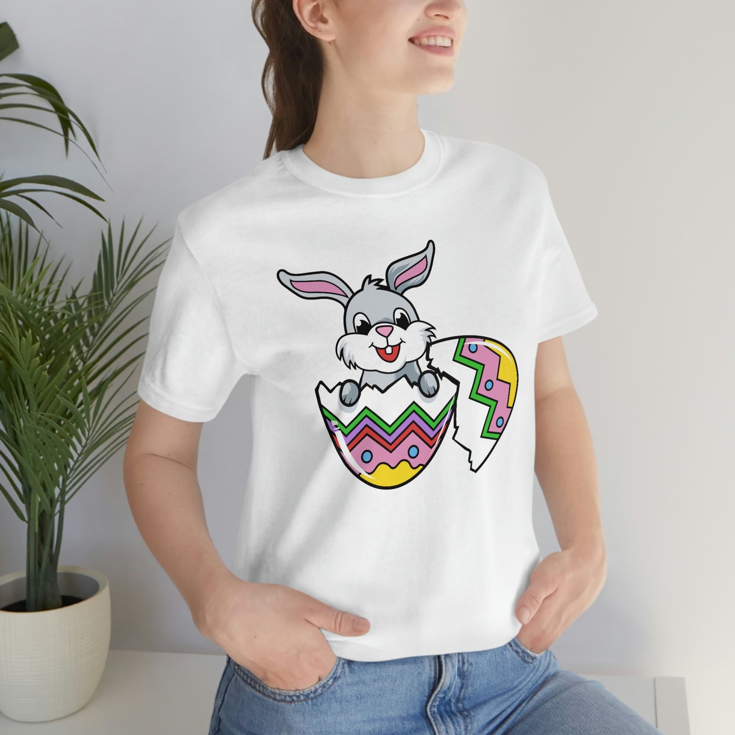 Bunny in Egg Spring Easter Unisex Jersey Short Sleeve Tee