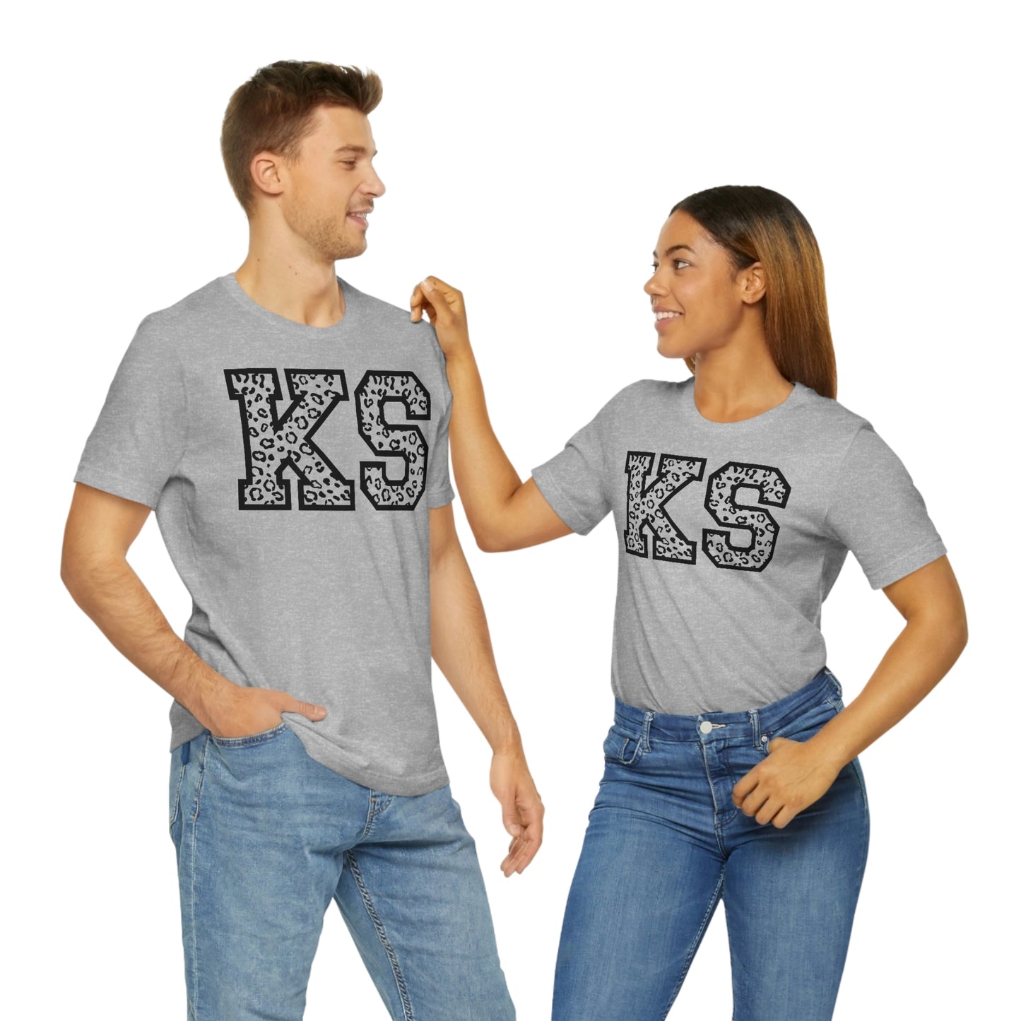 Kansas KS Leopard Print Letters Short Sleeve T-shirt