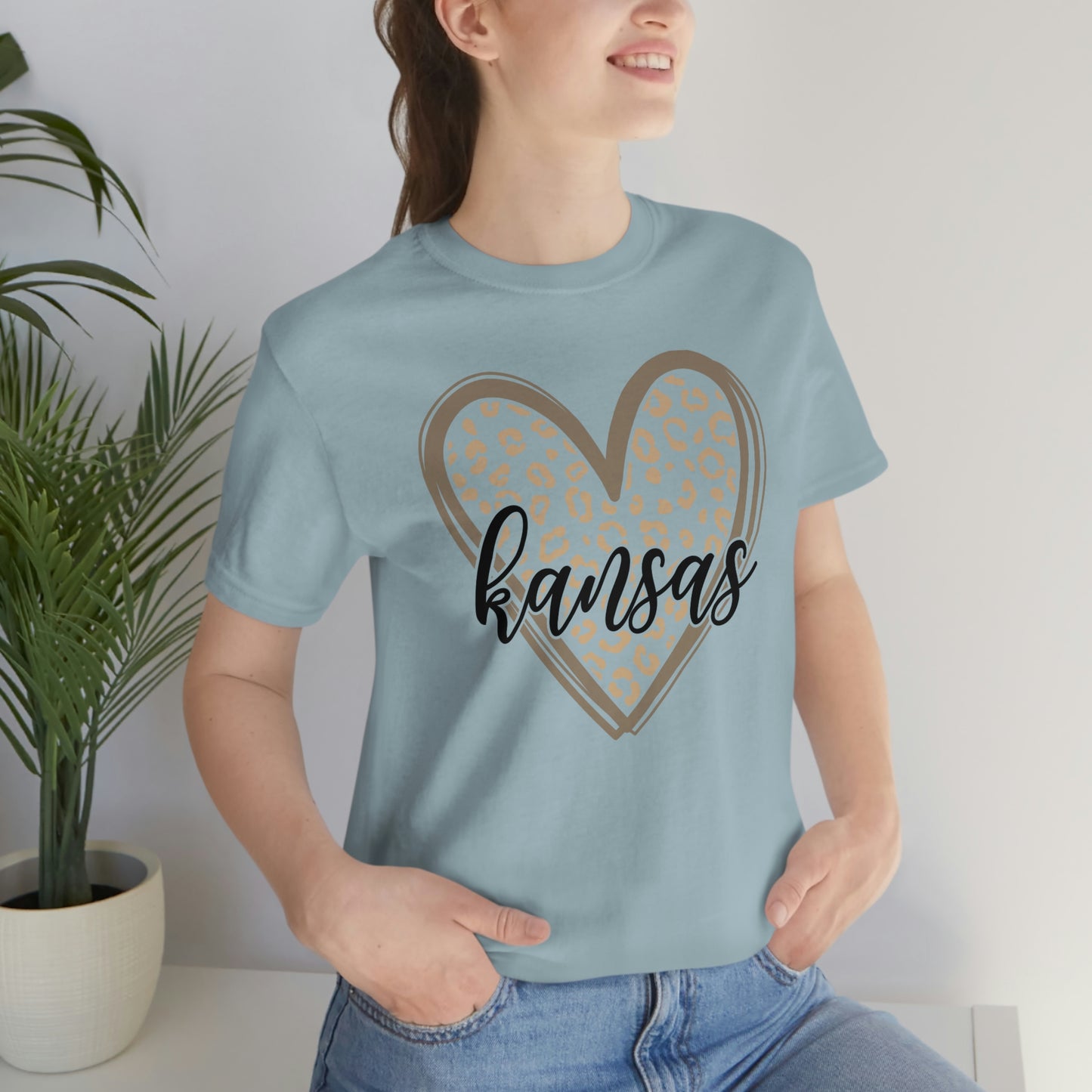 Kansas Gold Leopard Heart Black Script Short Sleeve T-shirt