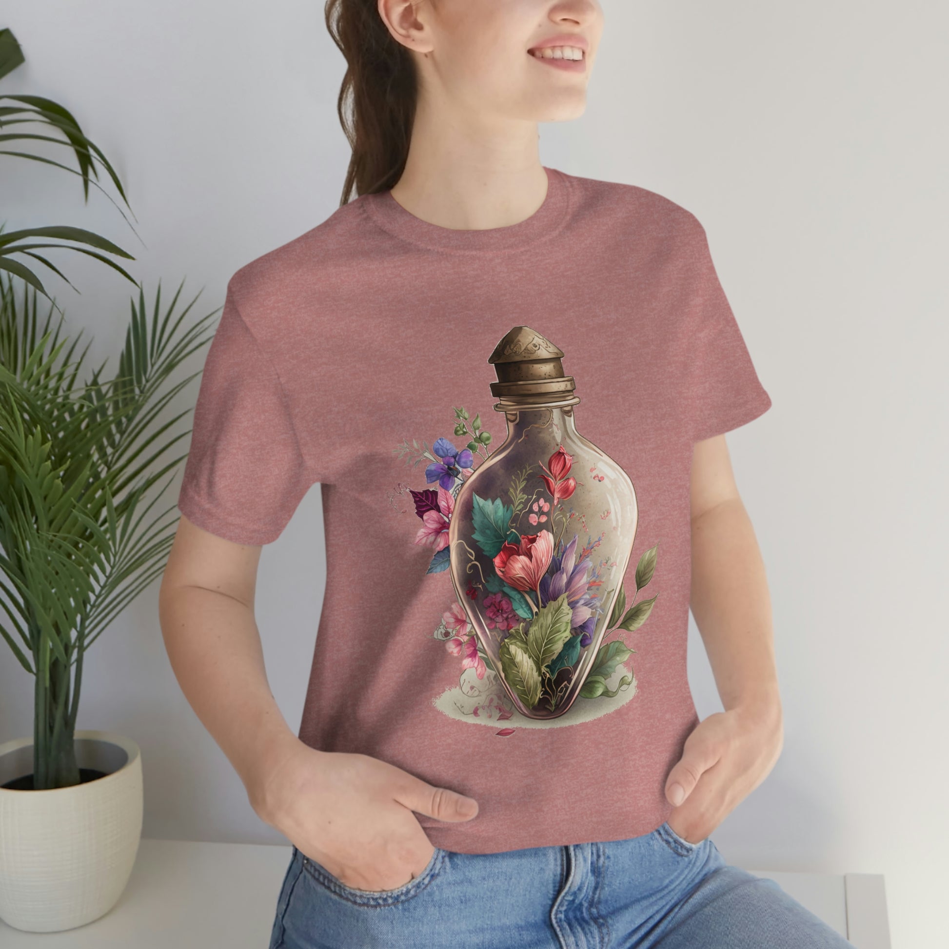 Vintage Bottle Floral Unisex Jersey Short Sleeve Tee