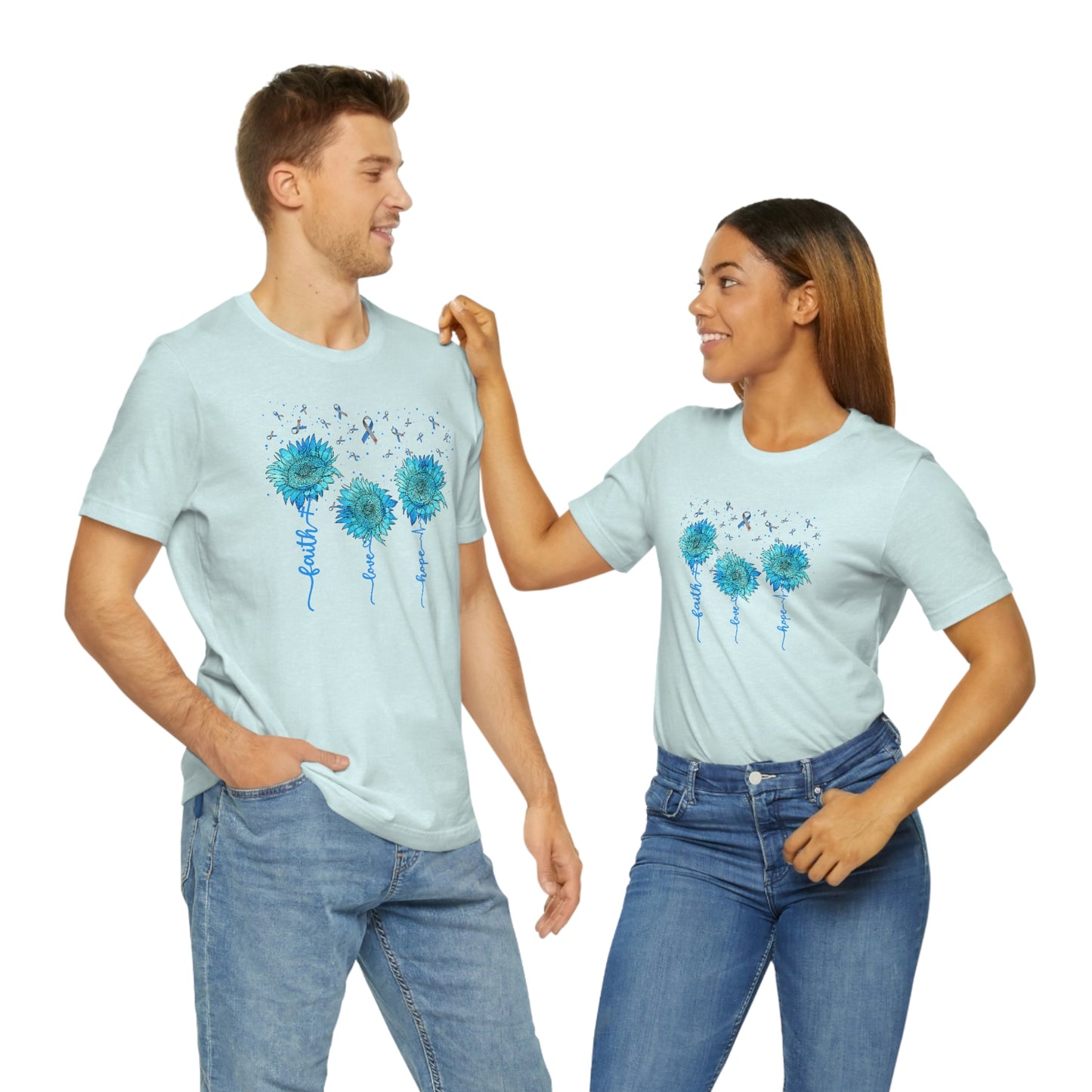 Faith Hope Love Sunflowers Diabetes Awareness Print Unisex Jersey Short Sleeve Tee