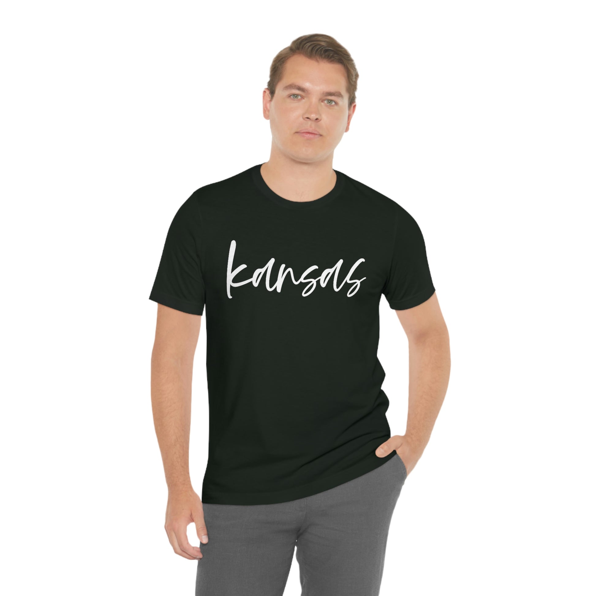 Kansas White Script Short Sleeve T-shirt