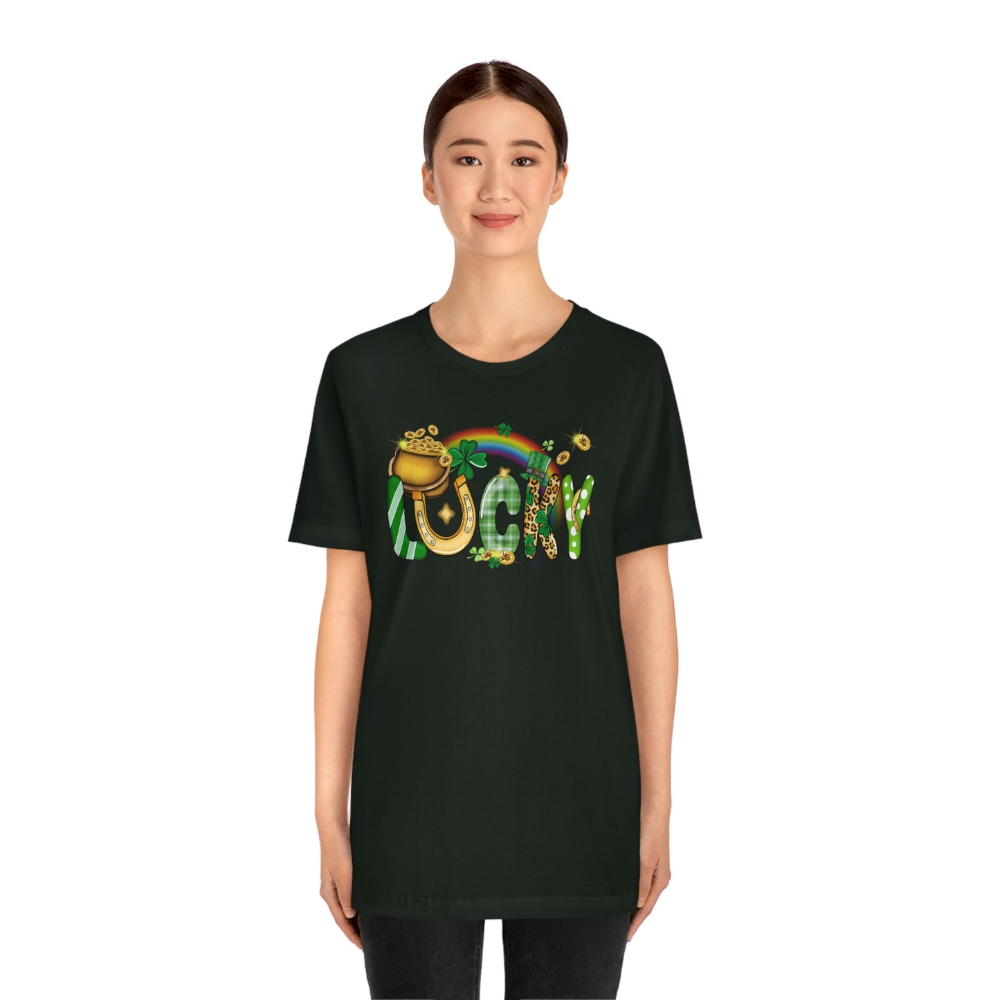 Lucky Rainbow Pot of Gold St. Patrick's Day Unisex Jersey Short Sleeve Tee