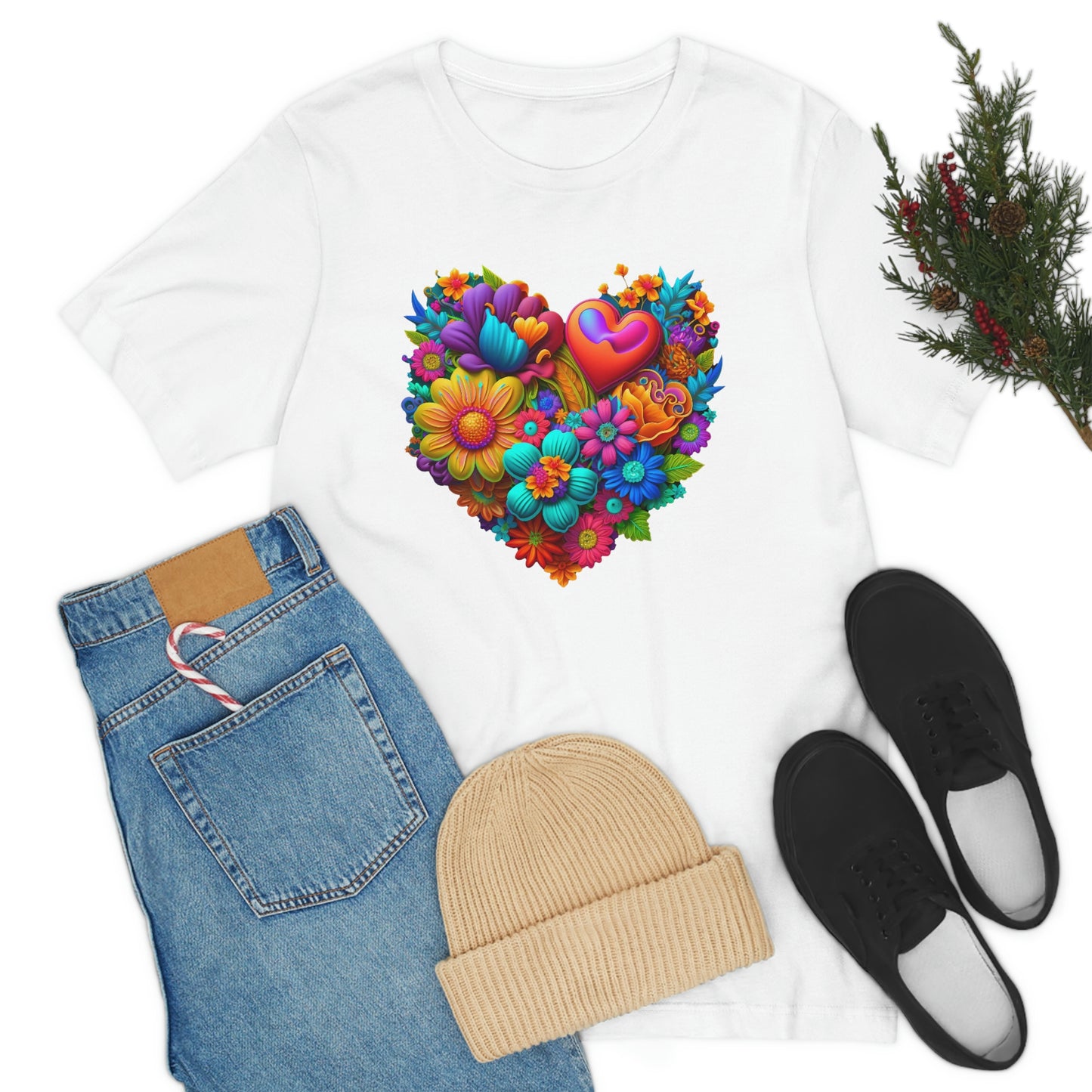 Bright Floral Heart Unisex Jersey Short Sleeve Tee