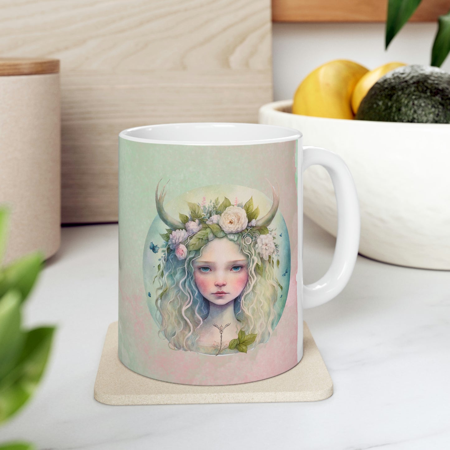 Girl in Spring Flowers Watercolor Ceramic Mug 11oz