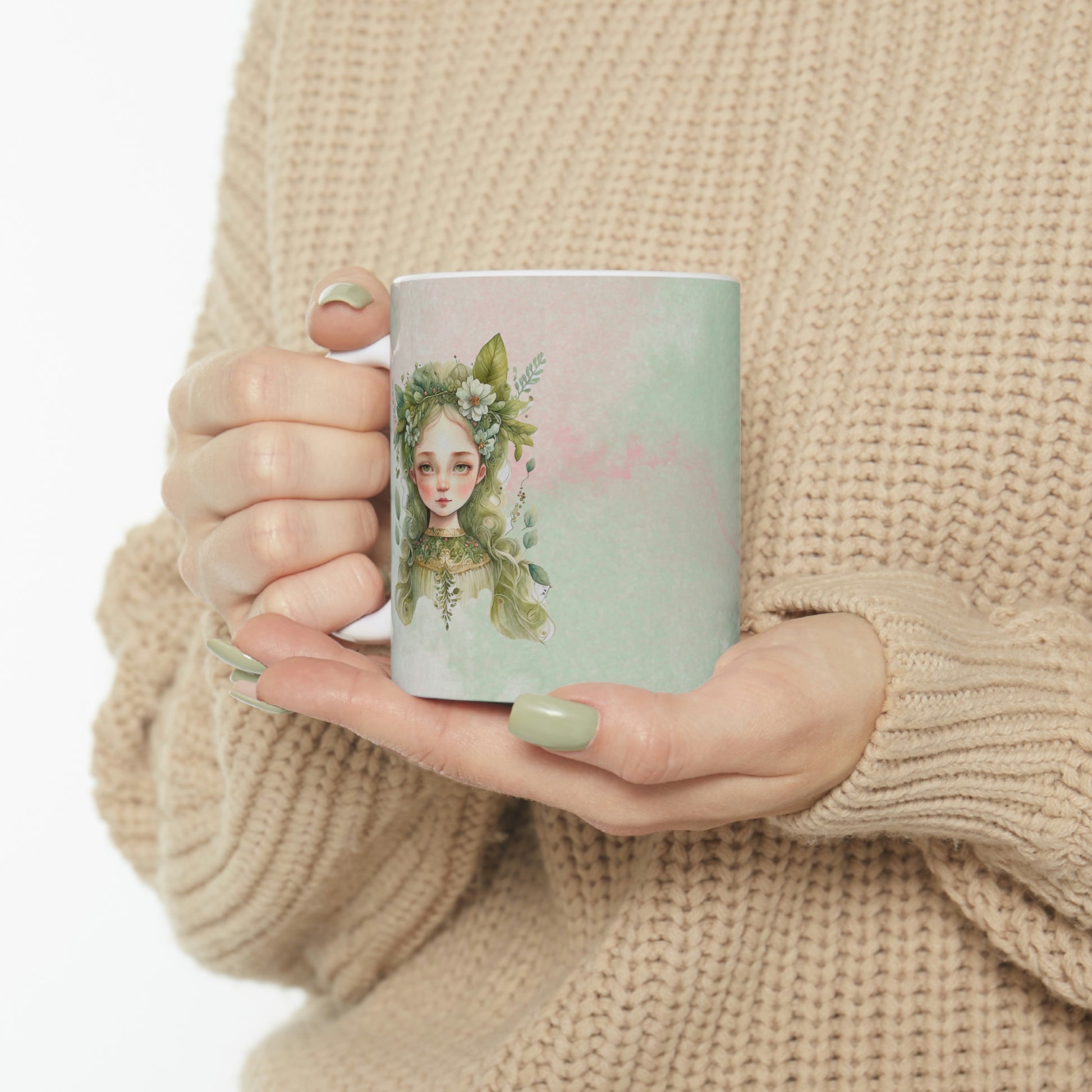 Girl in Flowers Watercolor Ceramic Mug 11oz