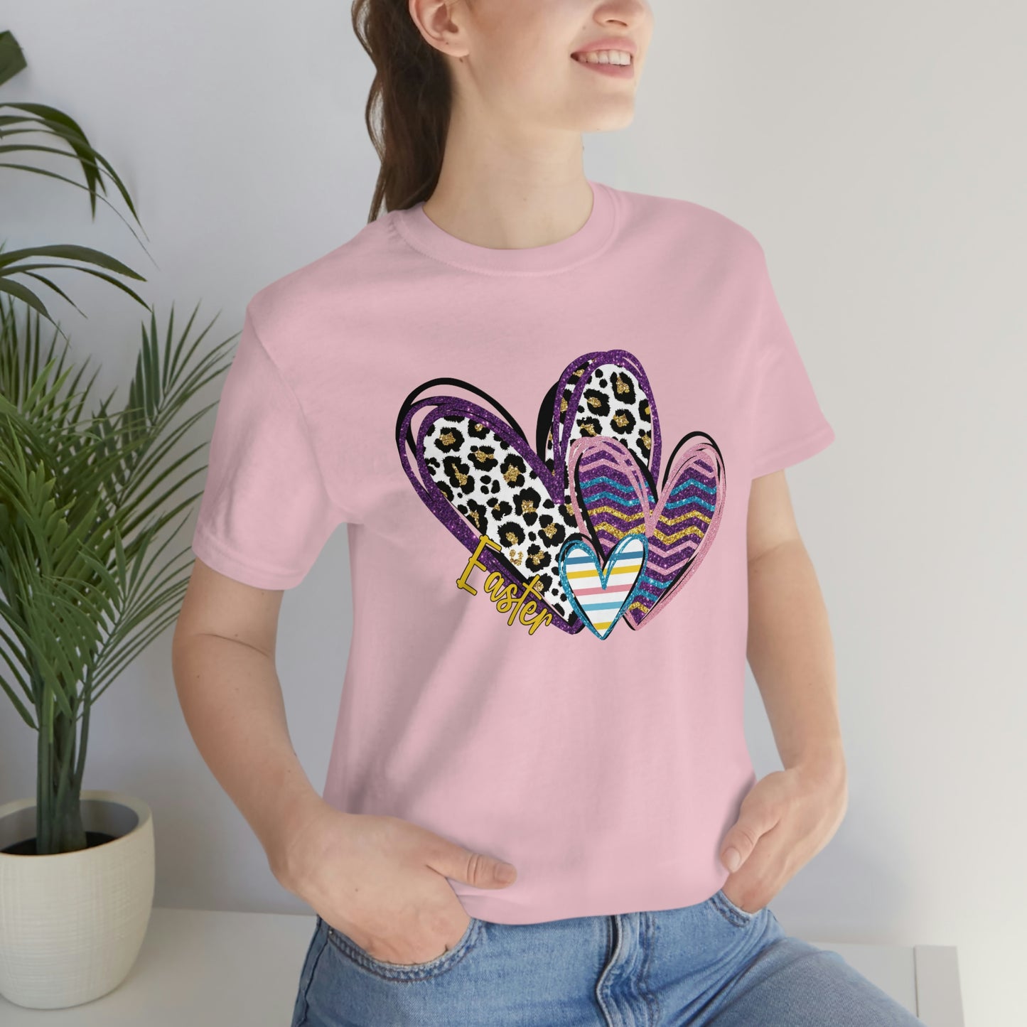 Hearts Leopard Print Stripes Unisex Jersey Short Sleeve Tee