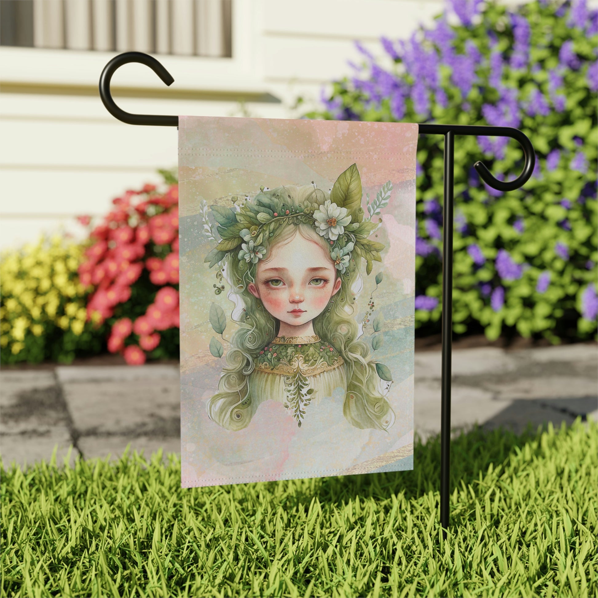 Spring Wood Sprite  Watercolor Garden & House Banner