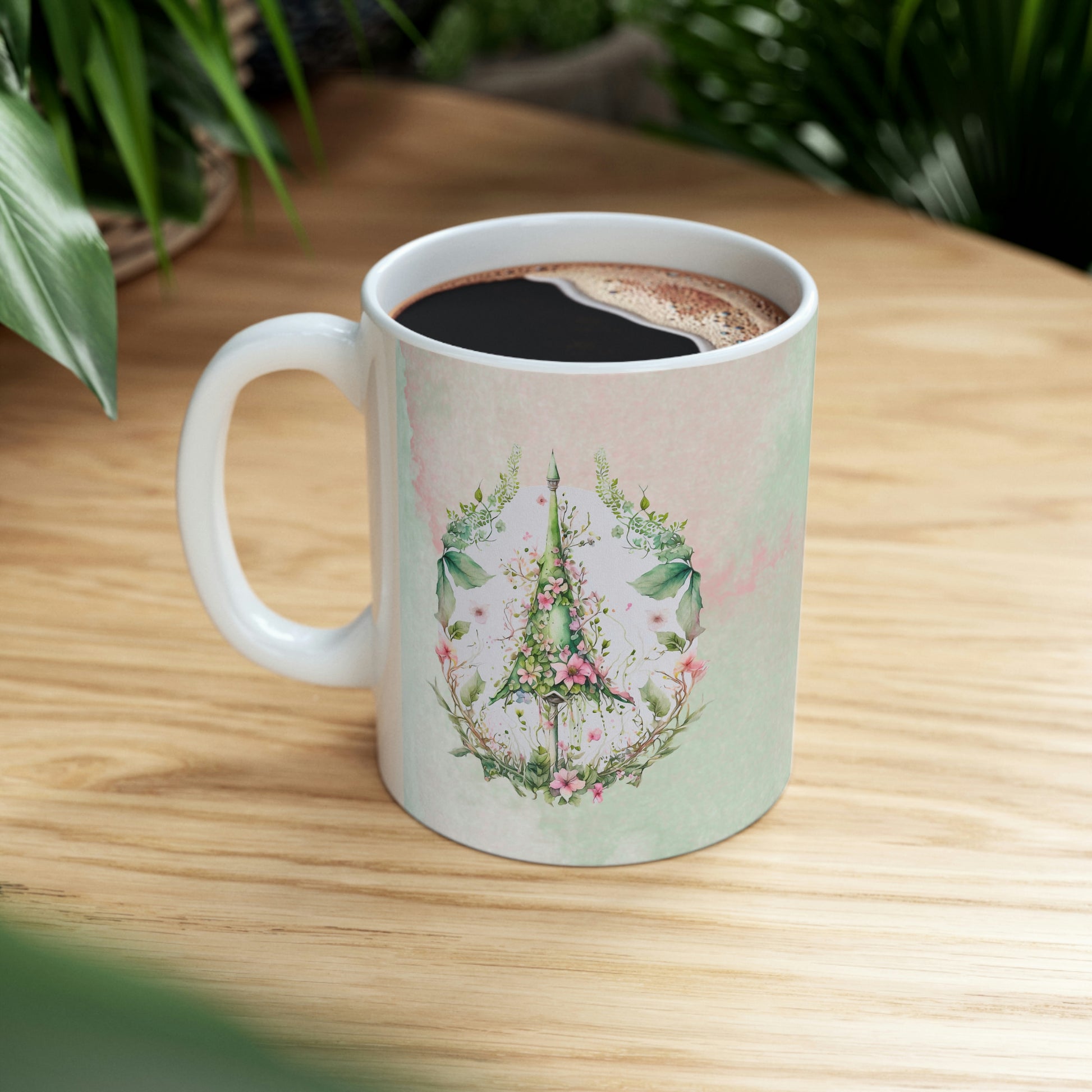 Spring Topiary Watercolor Ceramic Mug 11oz