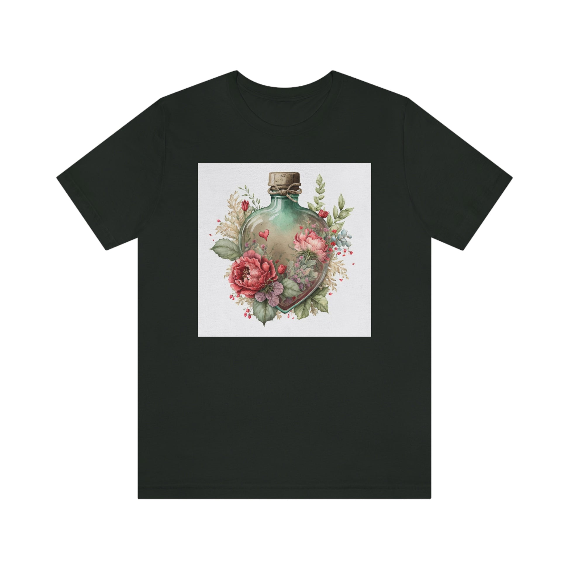 Vintage Bottle Floral Unisex Jersey Short Sleeve Tee