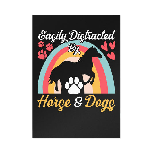 Easily Distracted by Horse and Dogs Fine Art Postcards