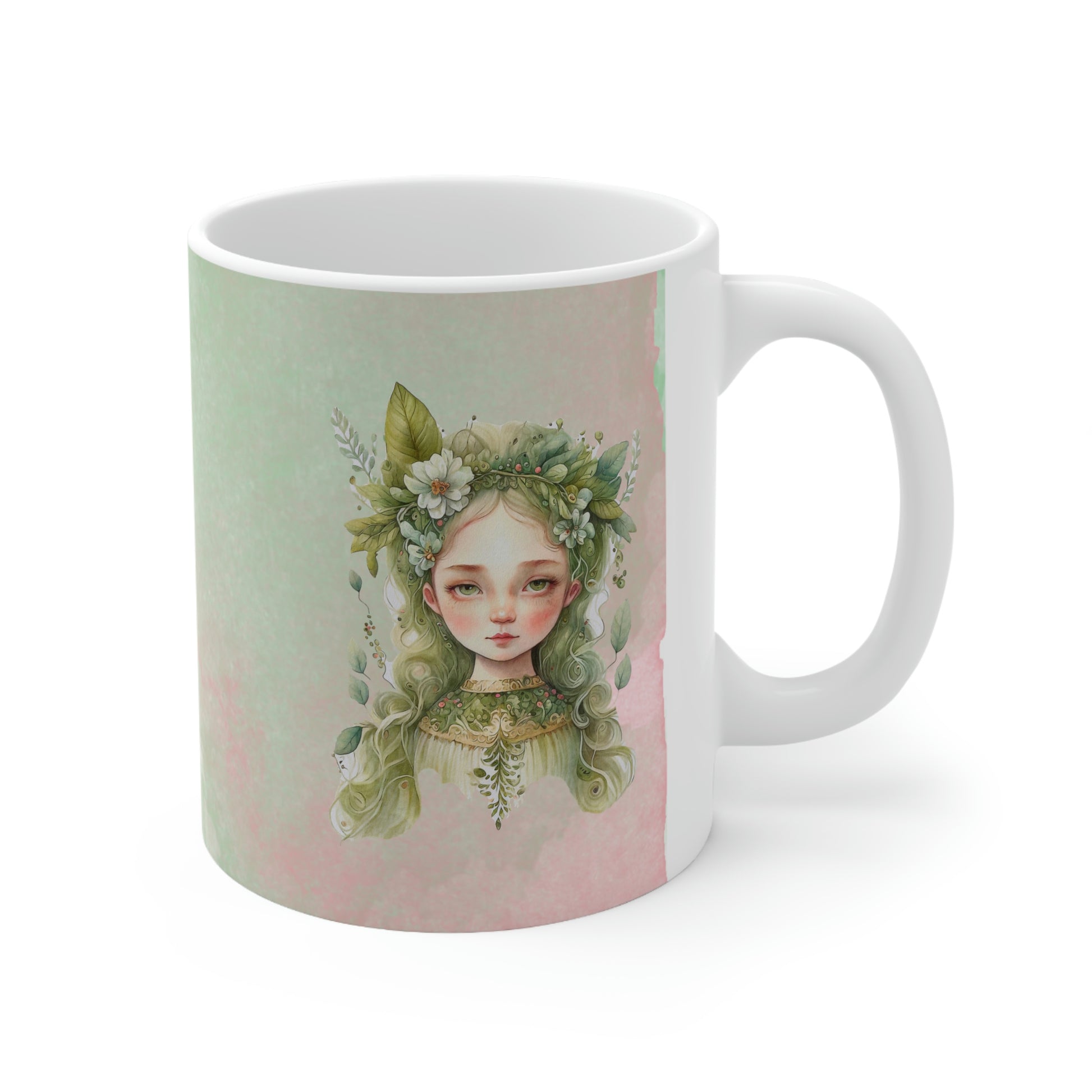 Girl in Flowers Watercolor Ceramic Mug 11oz