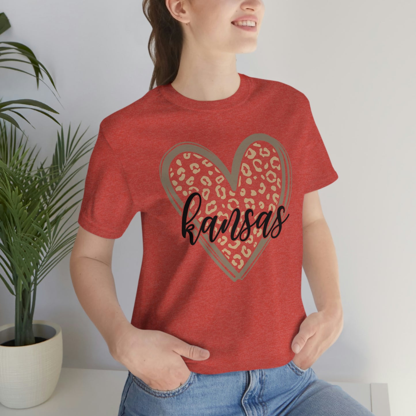 Kansas Gold Leopard Heart Black Script Short Sleeve T-shirt