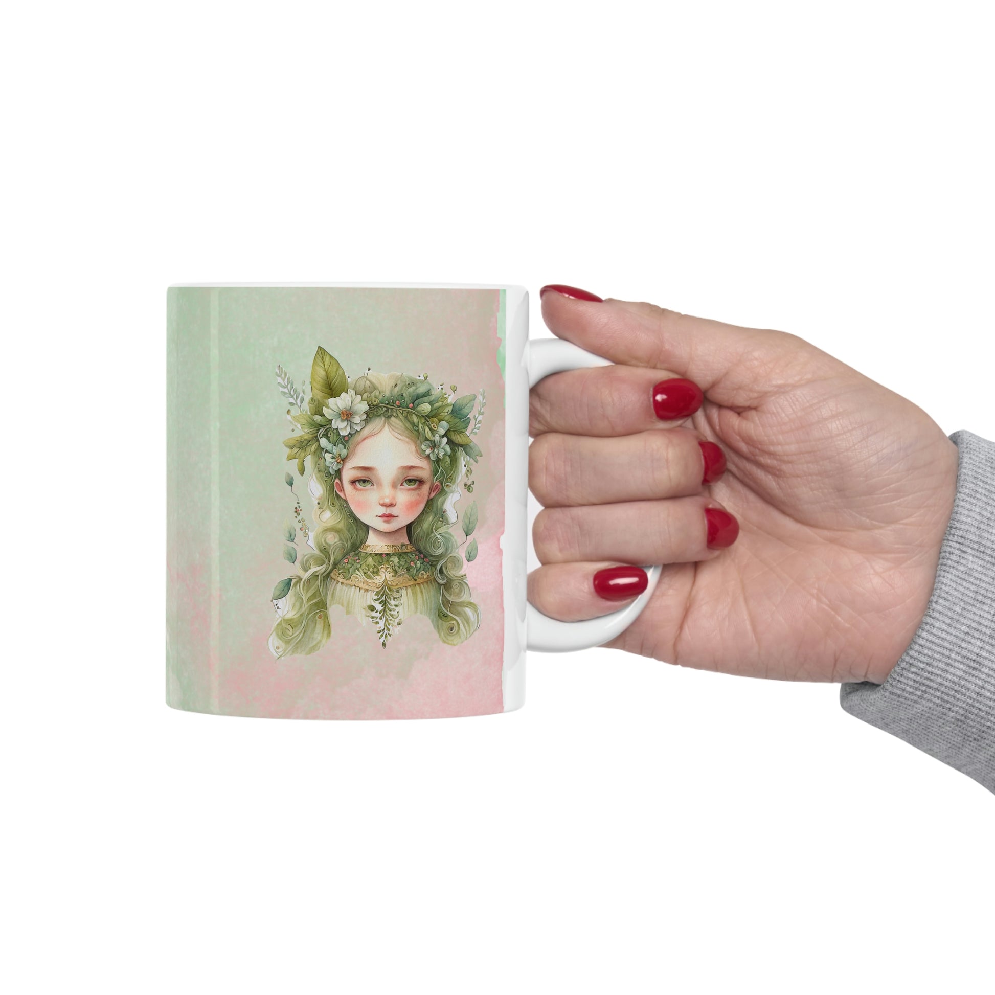 Girl in Flowers Watercolor Ceramic Mug 11oz