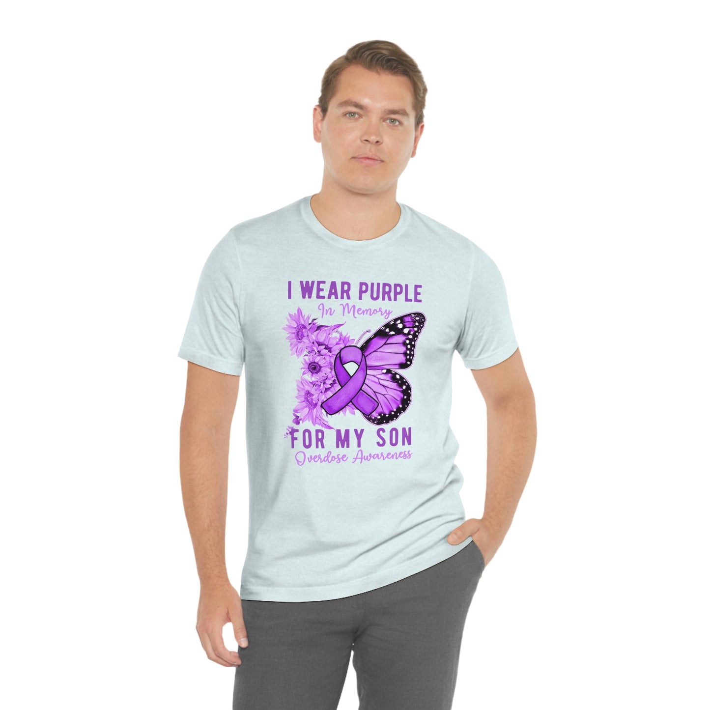 I Wear Purple In Memory For My Son Overdose Awareness Print Unisex Jersey Short Sleeve Tee
