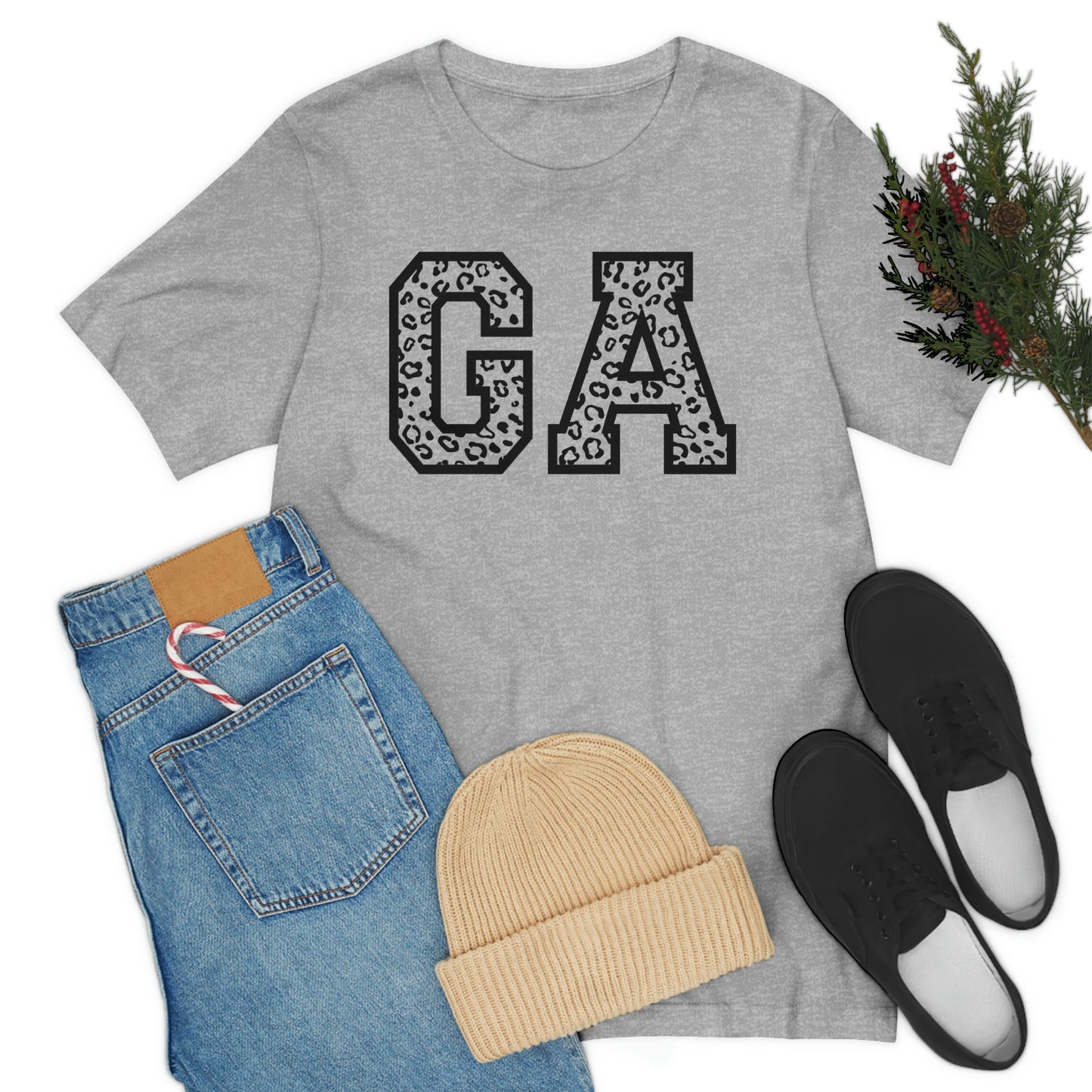 Georgia GA Leopard Print Letters Short Sleeve T-shirt