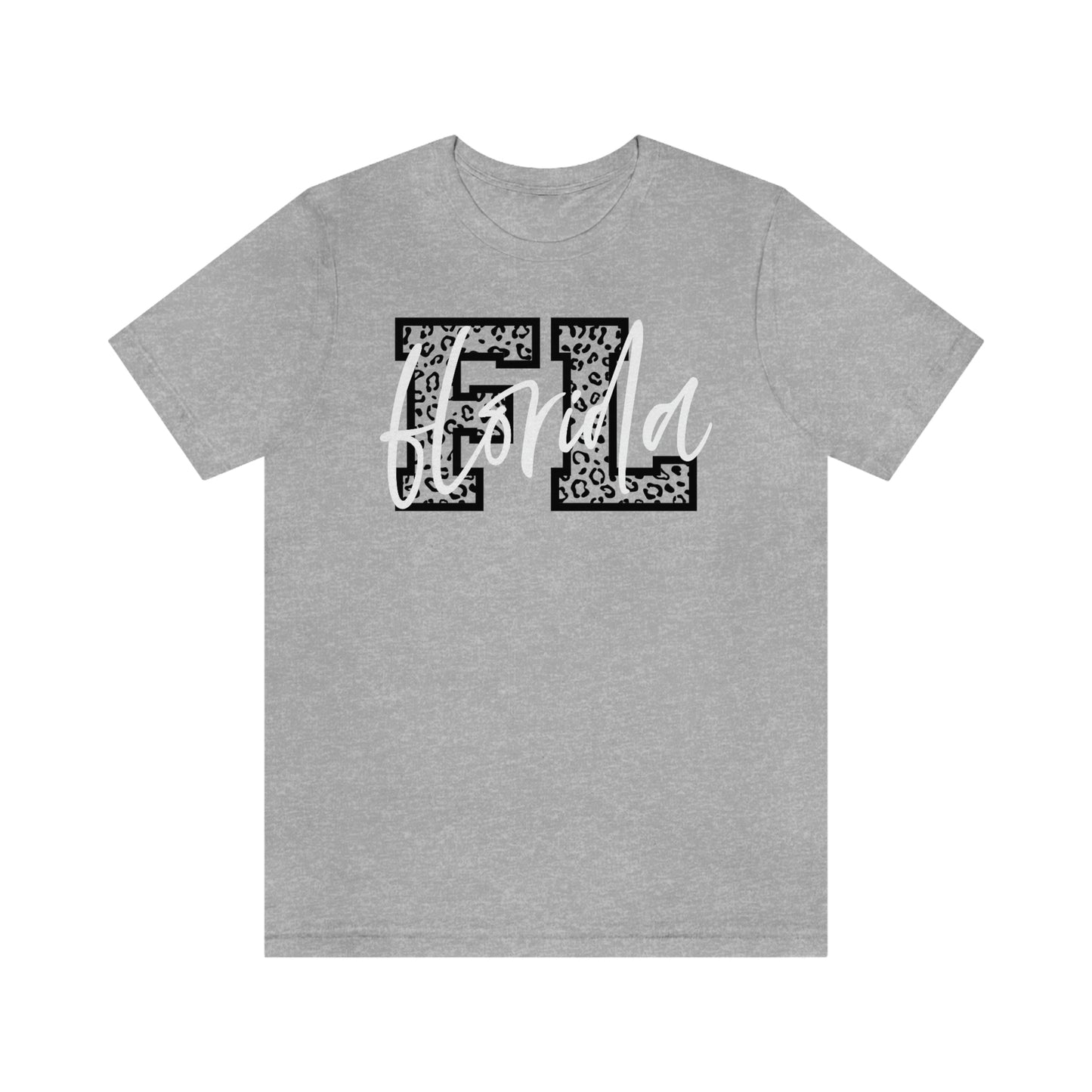 Florida FL Leopard Print With White Script Short Sleeve T-shirt