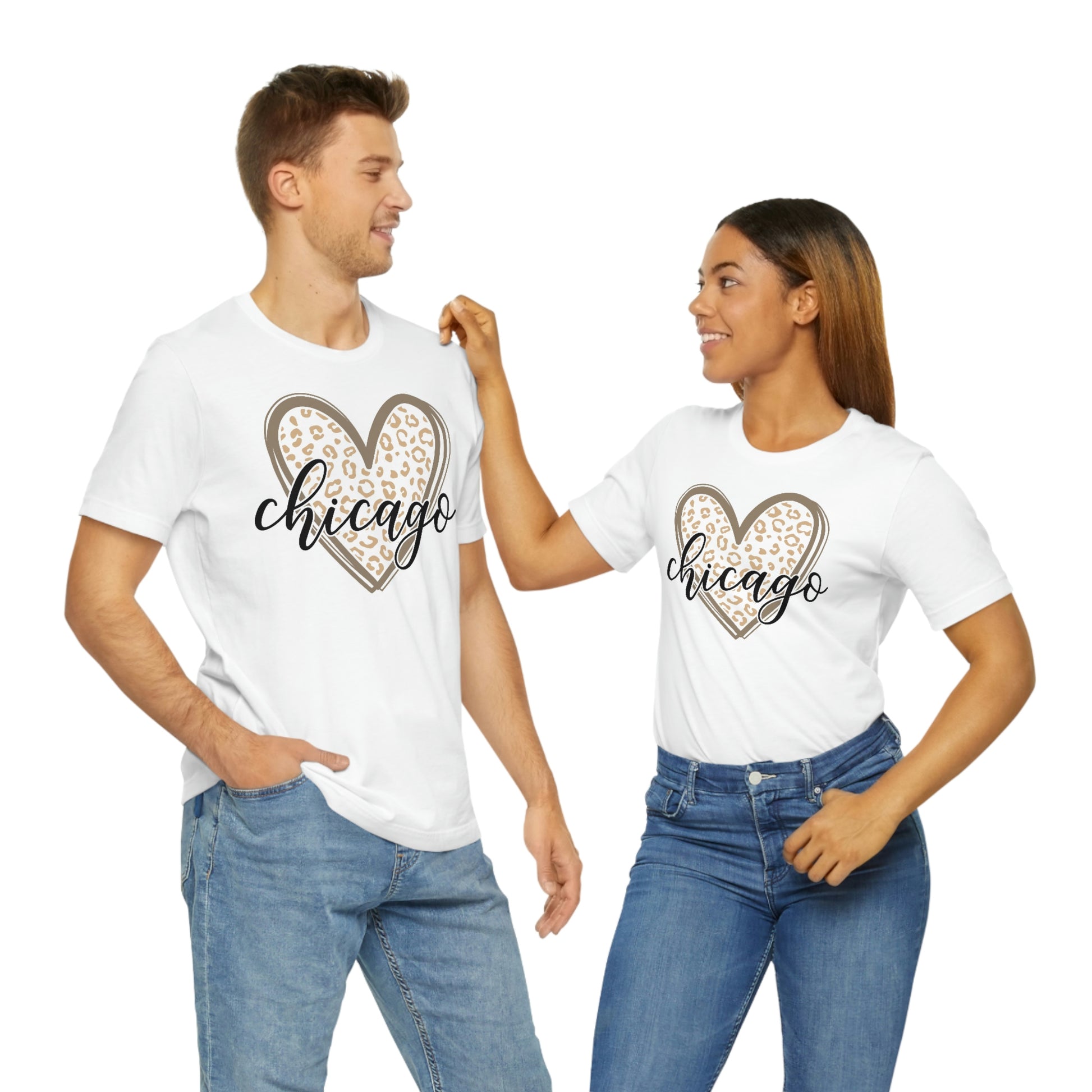 Chicago Gold Leopard Heart Black Script Short Sleeve T-shirt