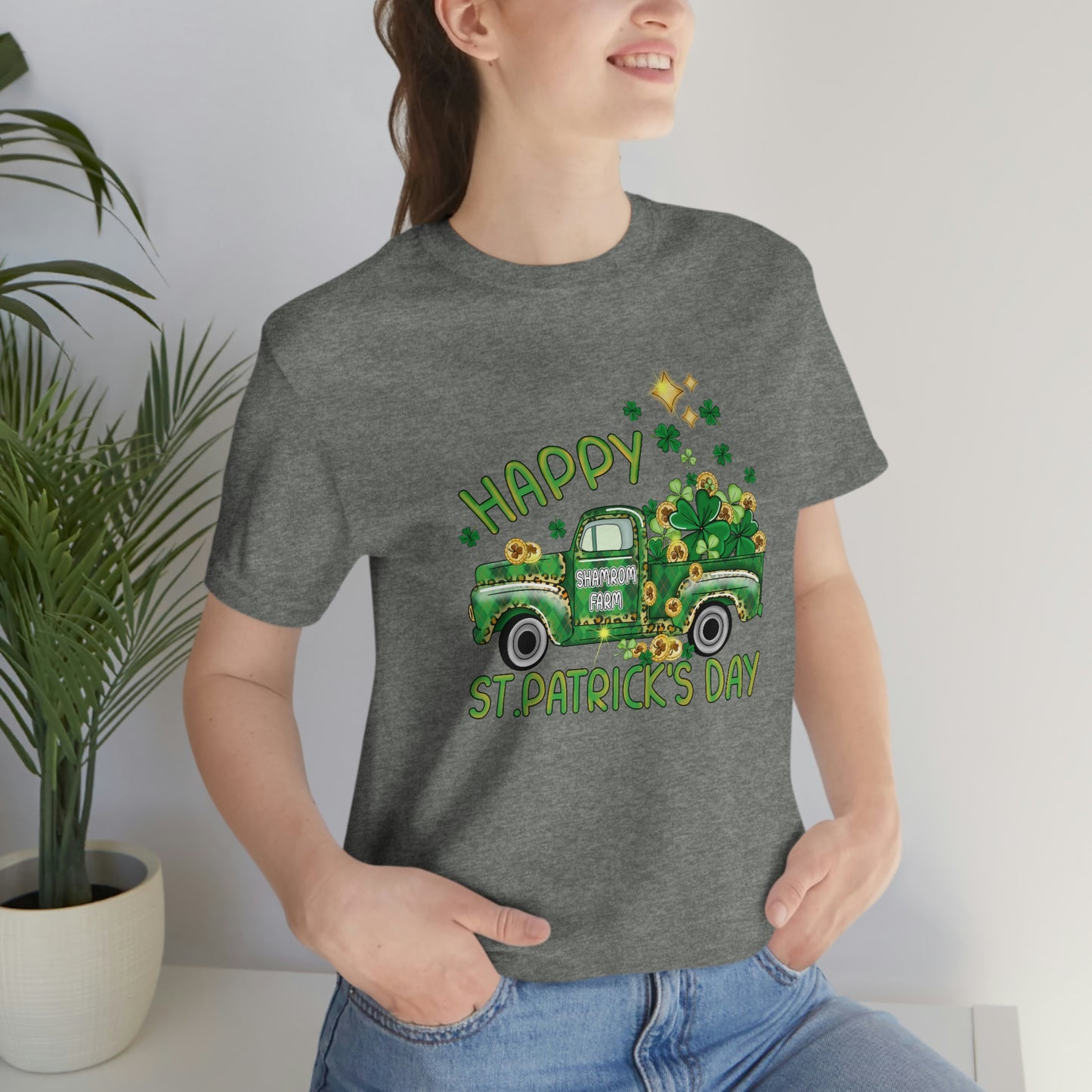 Happy St. Patrick's Day Shamrock Farms Truck Unisex Jersey Short Sleeve Tee