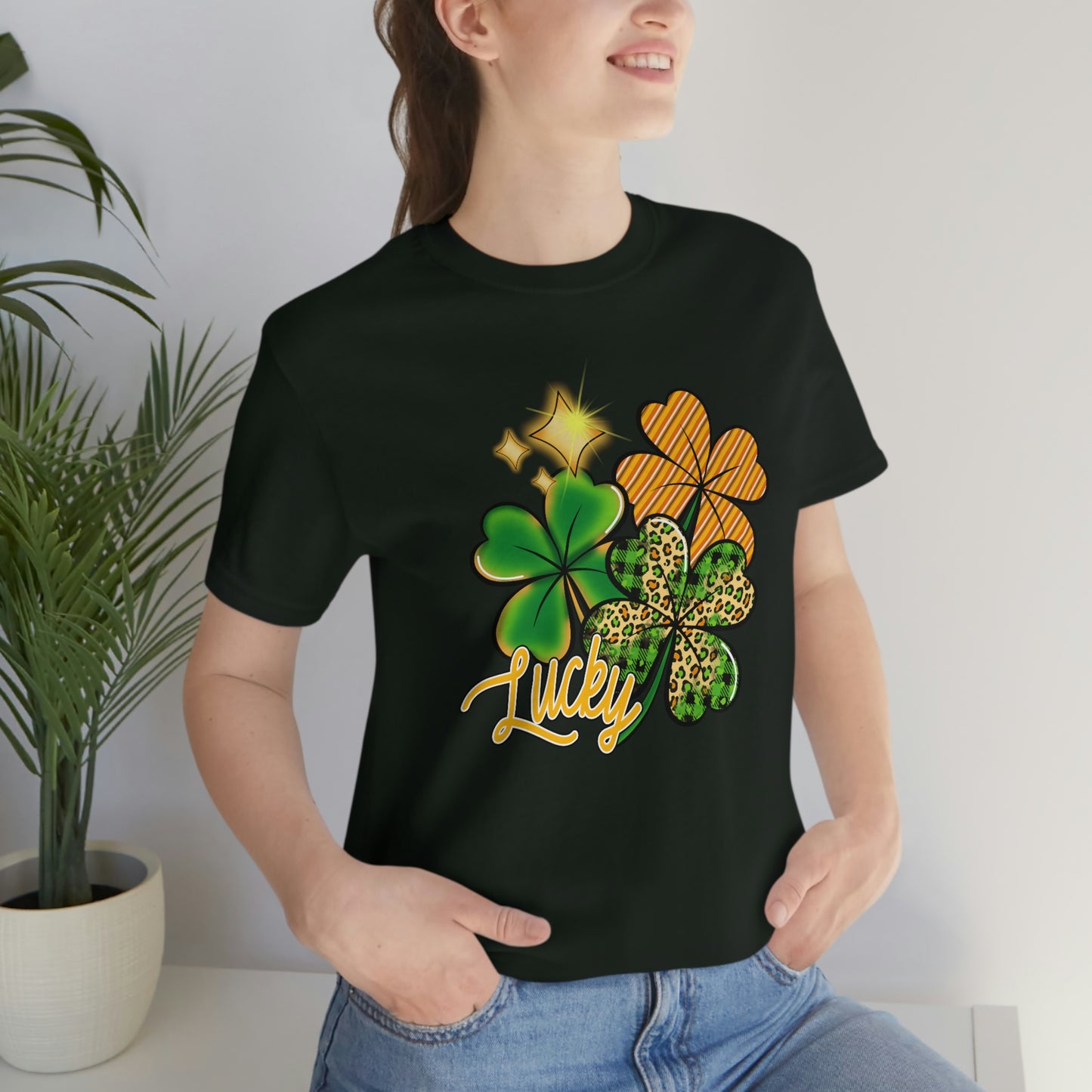 Lucky Shamrock Four Leaf Clover St. Patrick's Day Unisex Jersey Short Sleeve Tee