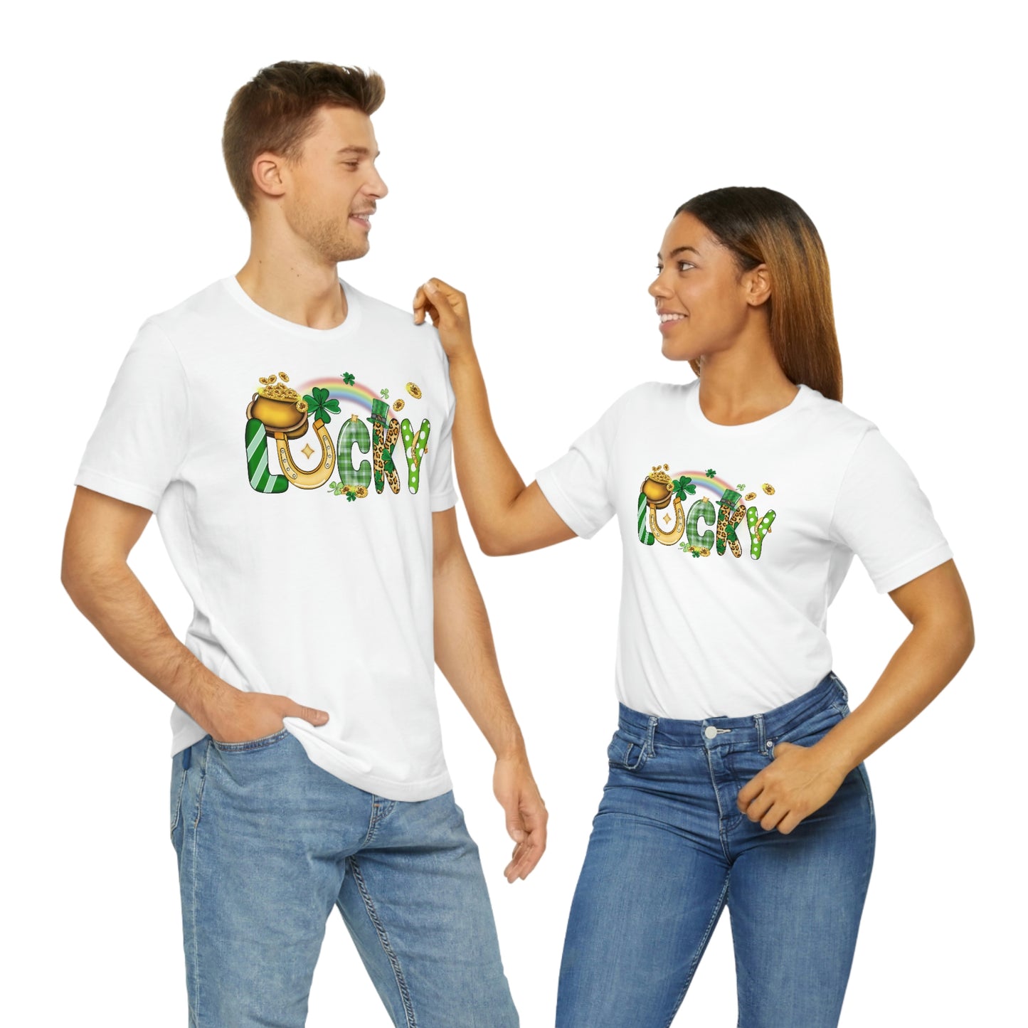 Lucky Rainbow Pot of Gold St. Patrick's Day Unisex Jersey Short Sleeve Tee