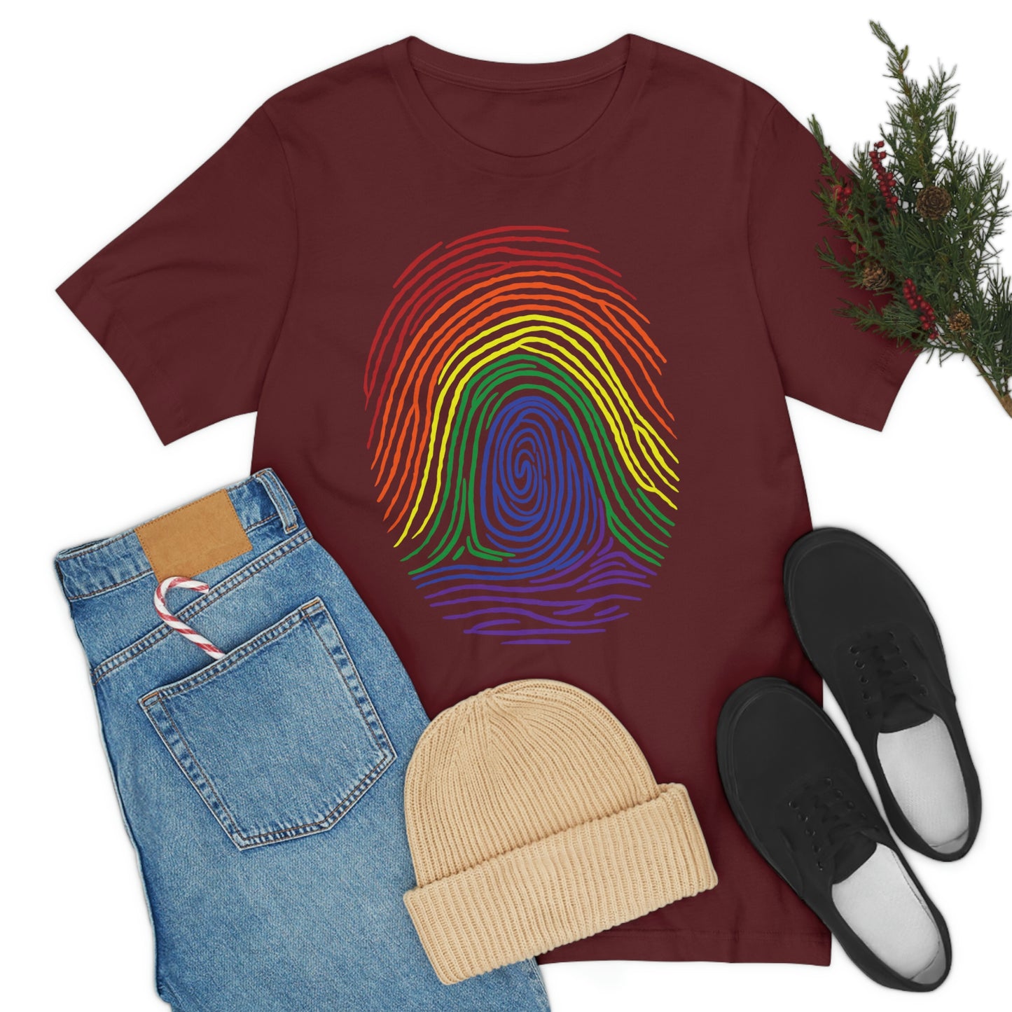 Fingerprint Rainbow Colors  LGBTQIA Unisex Jersey Short Sleeve Tee