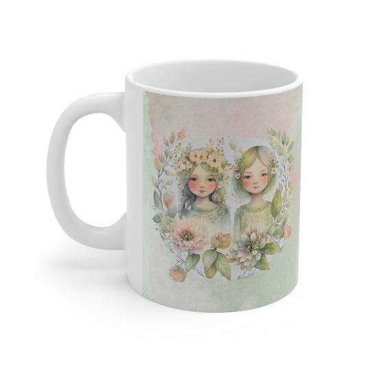 Girls in Spring Flowers Watercolor Ceramic Mug 11oz