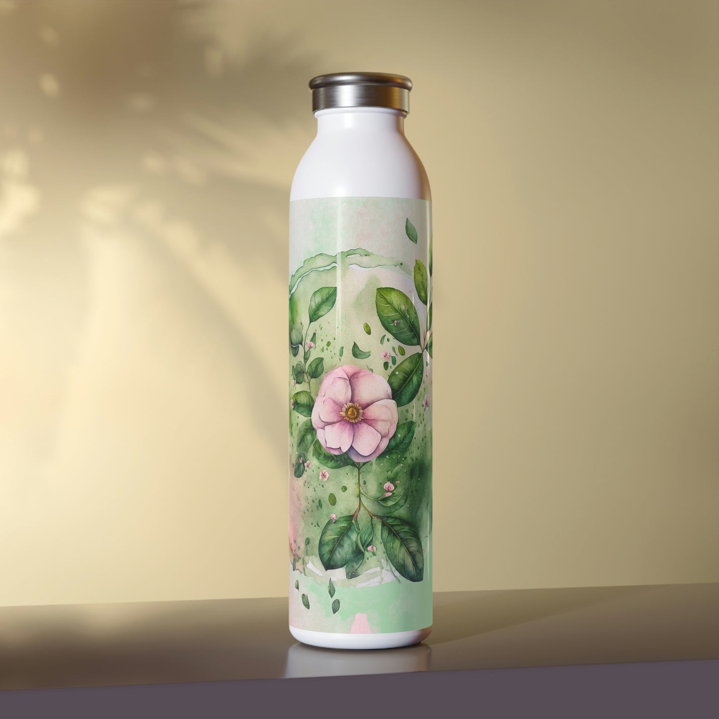 Spring Flowers Watercolor Slim Water Bottle