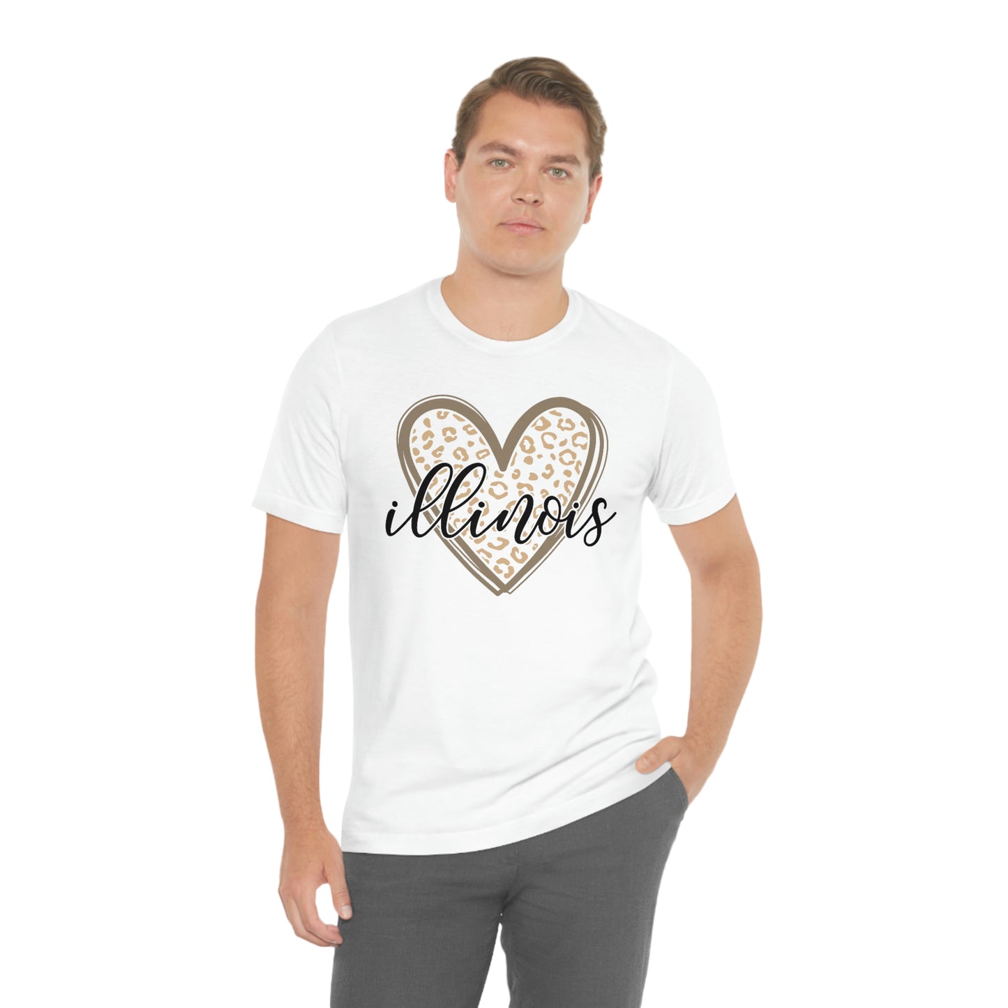 Illinois Gold Leopard Heart Black Script Short Sleeve T-shirt