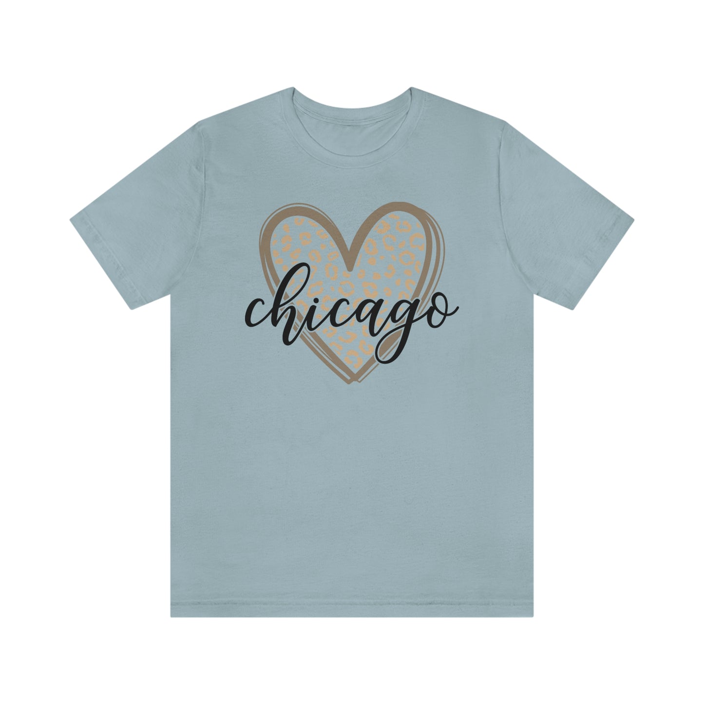 Chicago Gold Leopard Heart Black Script Short Sleeve T-shirt