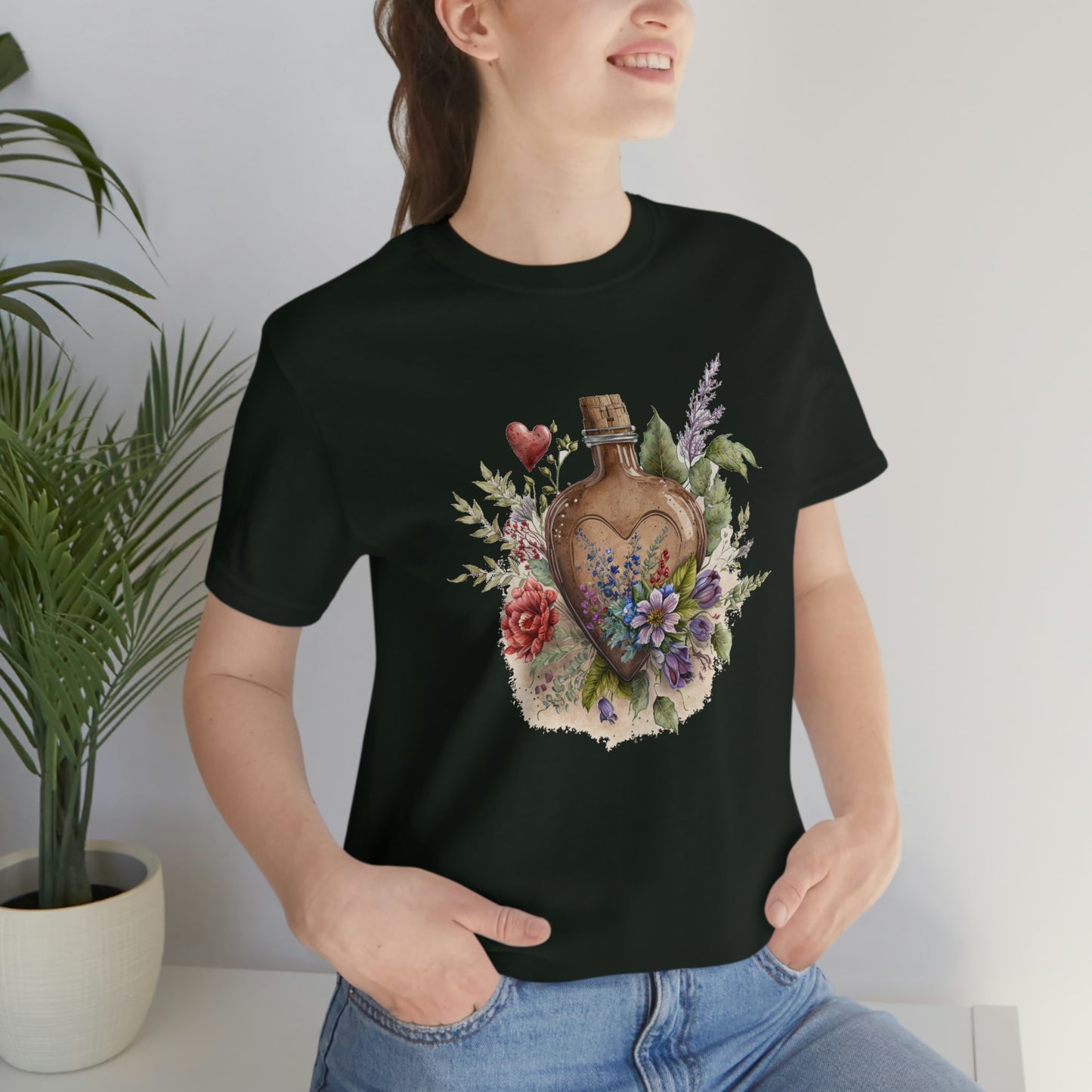 Vintage Bottle Floral Unisex Jersey Short Sleeve Tee