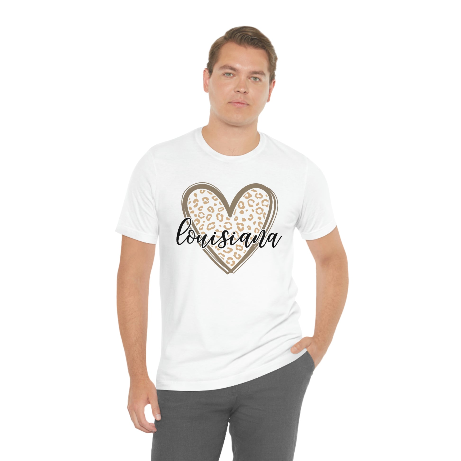 Louisiana Gold Leopard Heart Black Script Short Sleeve T-shirt