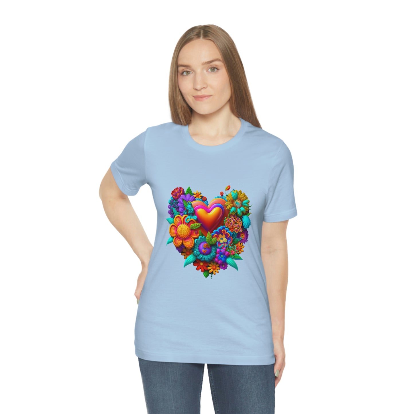 Bright Floral Heart Unisex Jersey Short Sleeve Tee