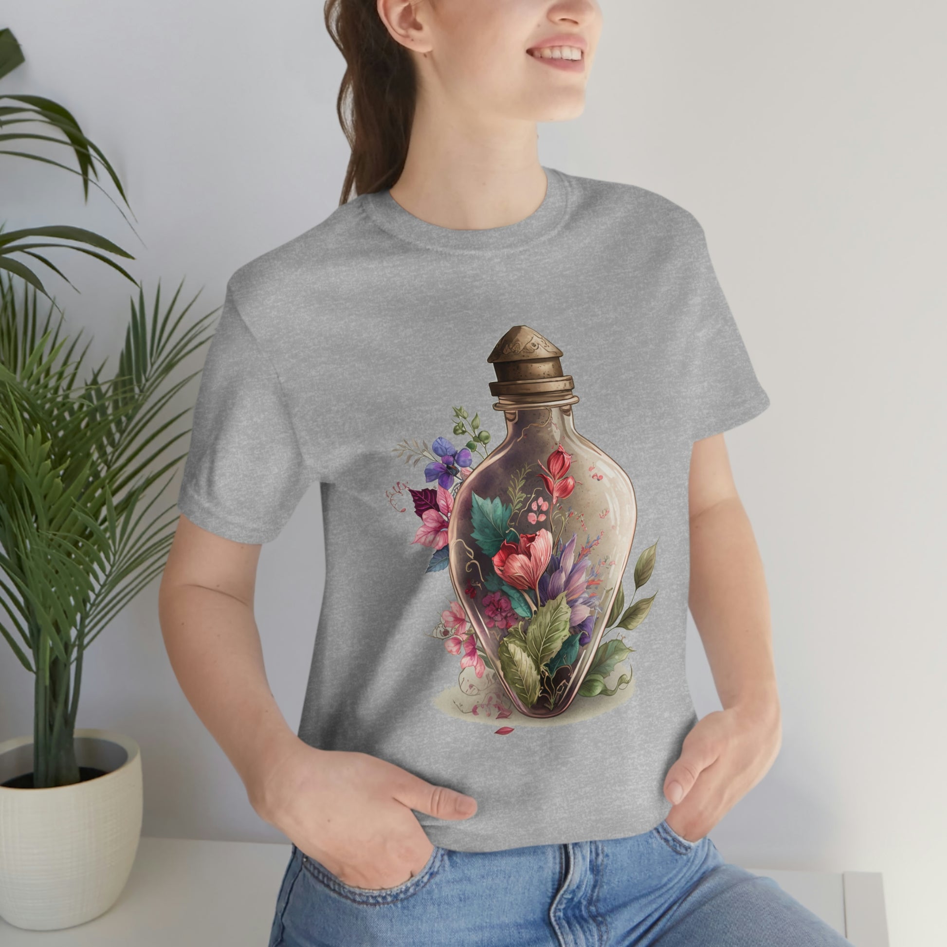 Vintage Bottle Floral Unisex Jersey Short Sleeve Tee