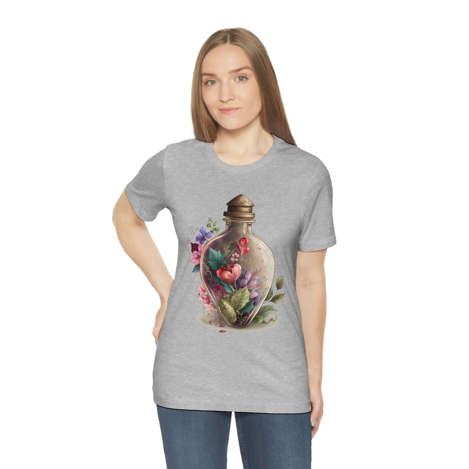 Vintage Bottle Floral Unisex Jersey Short Sleeve Tee