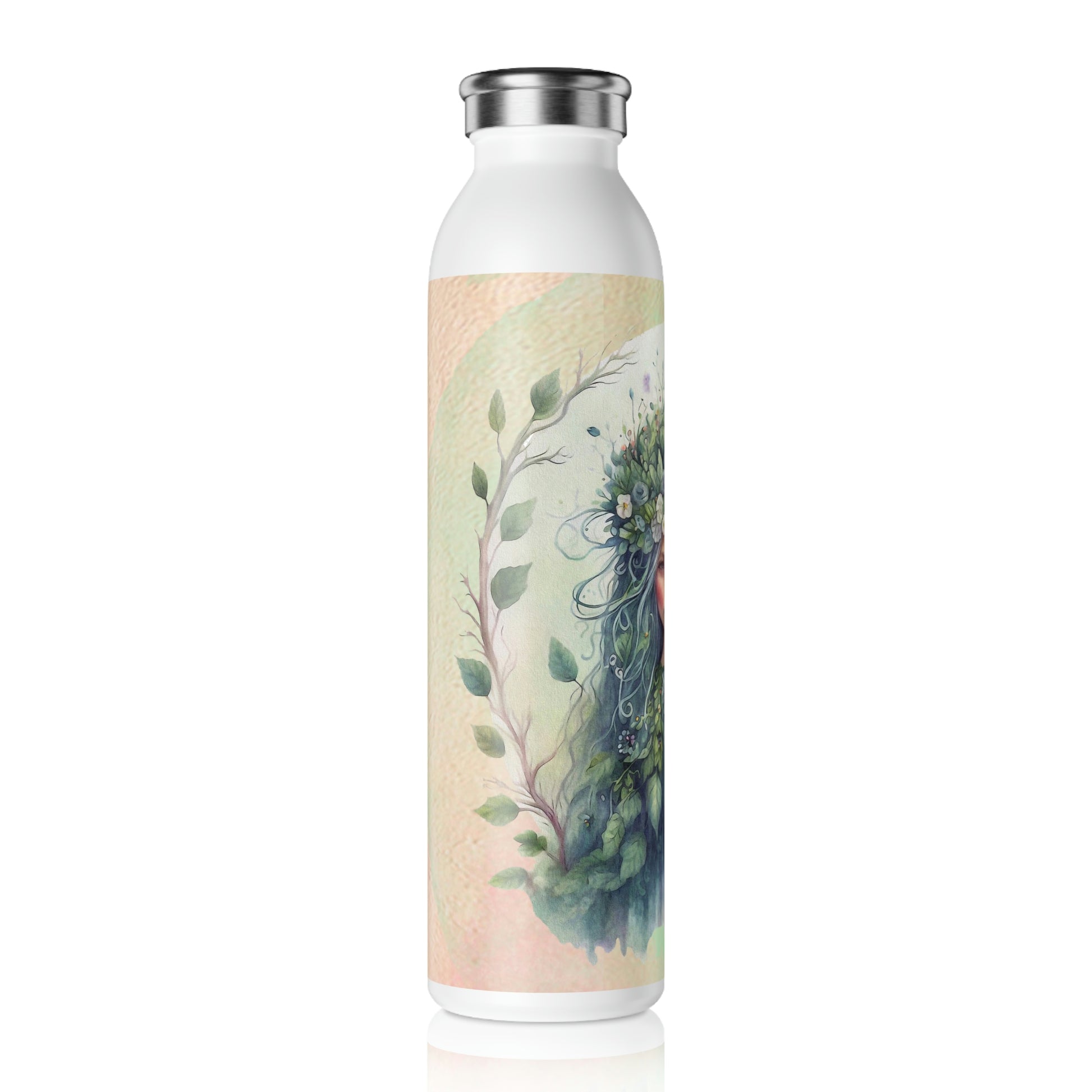 Girl Spring Flowers Watercolor Slim Water Bottle