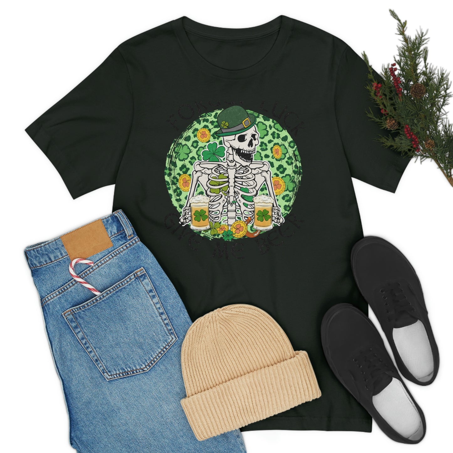 Forget Luck Give Me a Beer St. Patrick's Day Unisex Jersey Short Sleeve Tee