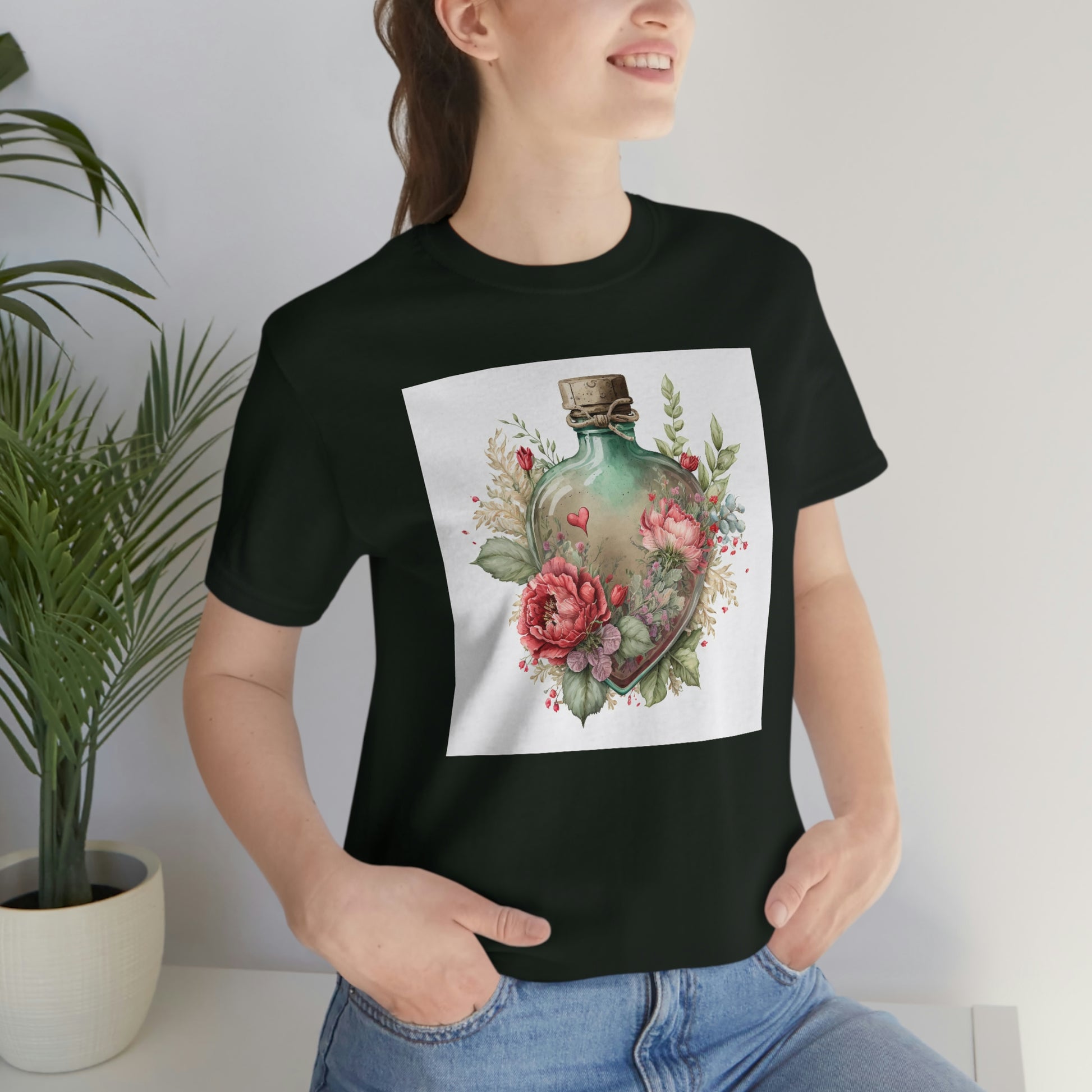 Vintage Bottle Floral Unisex Jersey Short Sleeve Tee