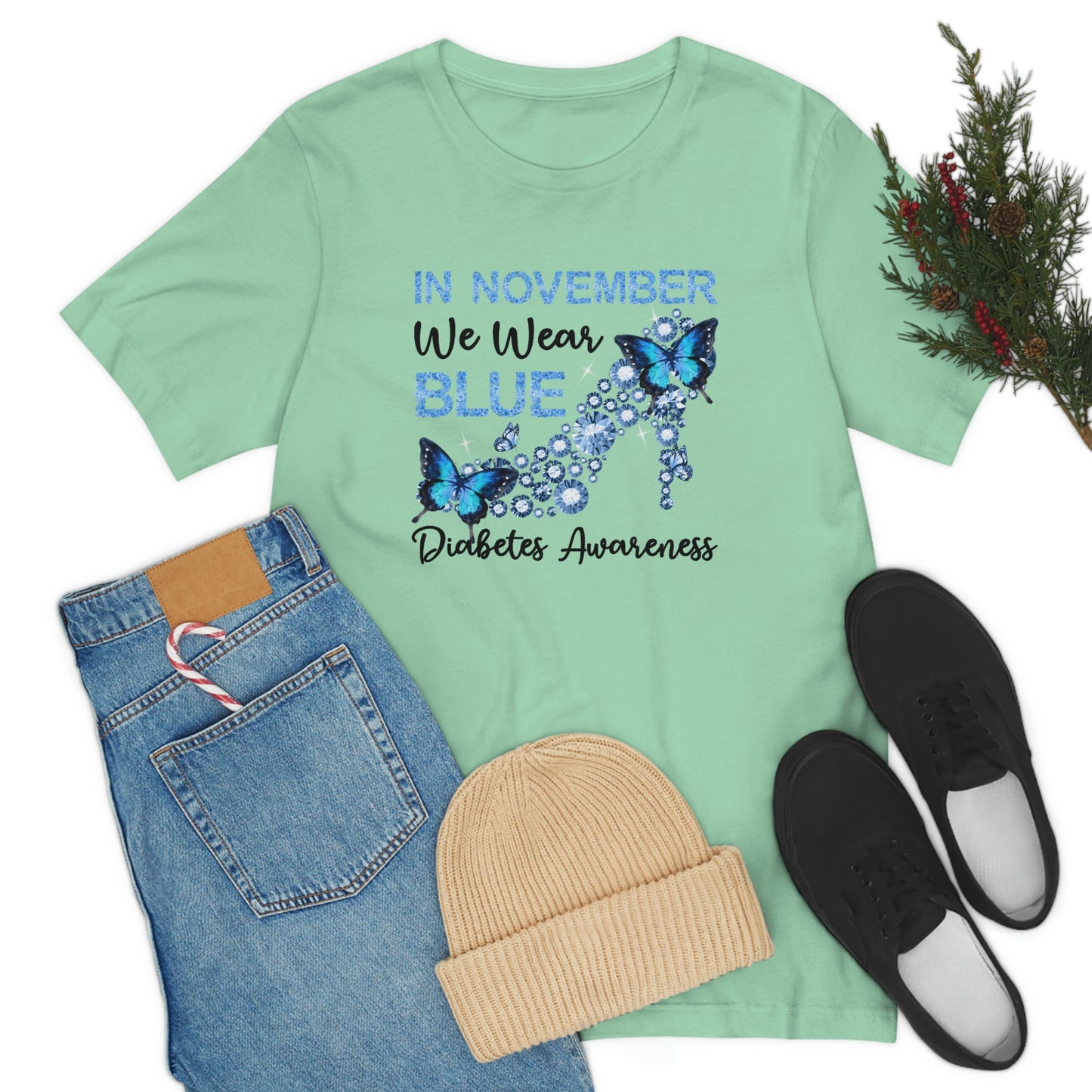 In November We Wear Blue Diabetes Awareness Print Unisex Jersey Short Sleeve Tee