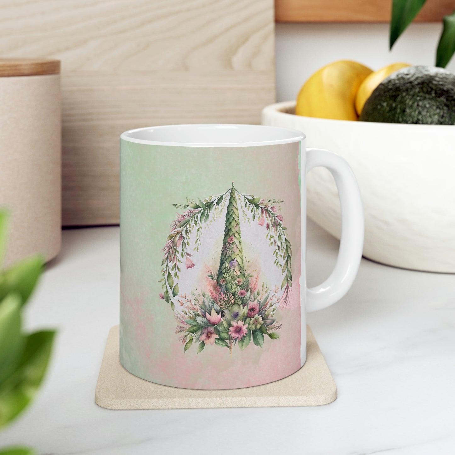 Spring Topiary Watercolor Ceramic Mug 11oz