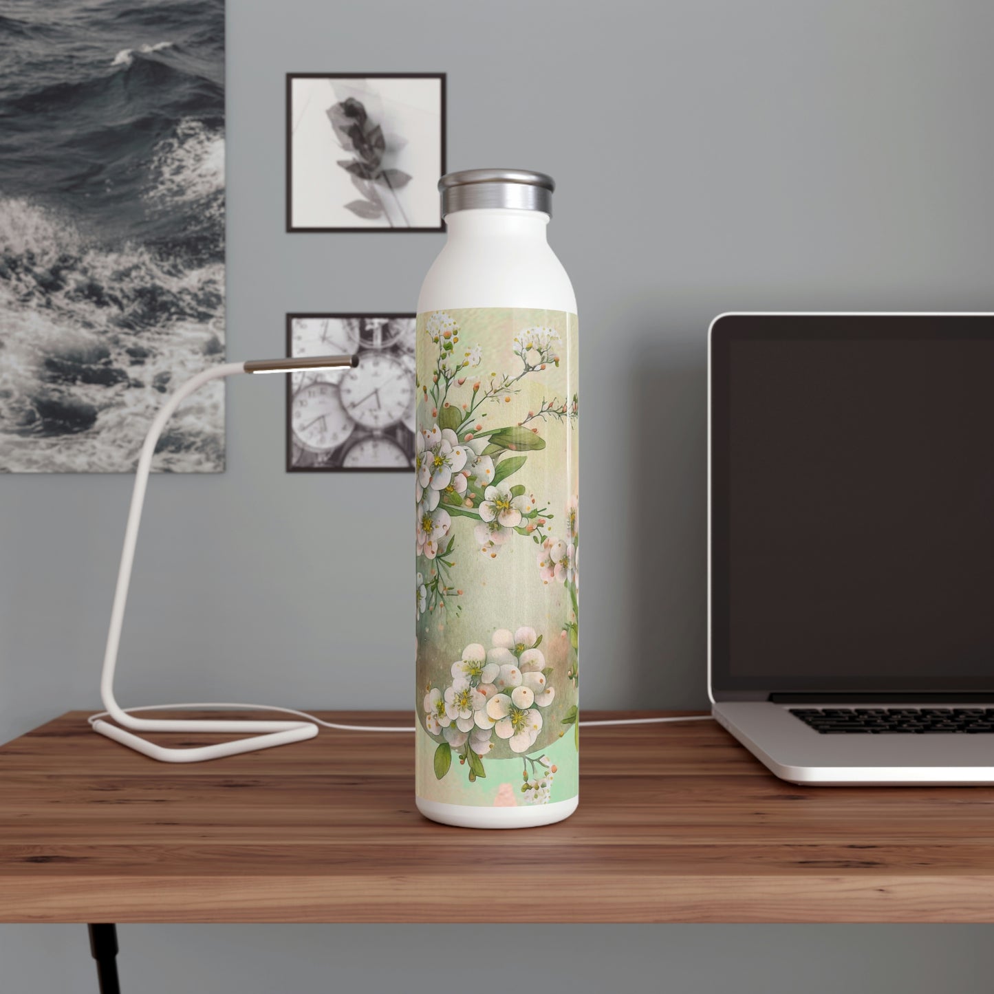 Spring Flowers Watercolor Slim Water Bottle