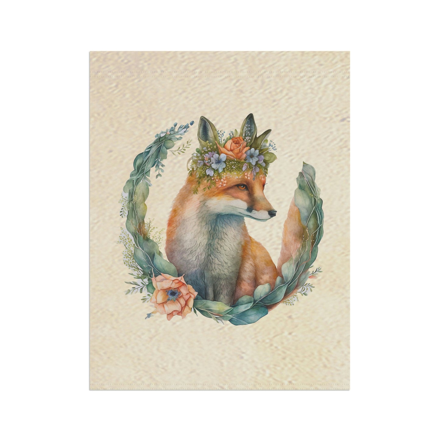 Watercolor Fox Peaking Through Wreath Garden & House Banner