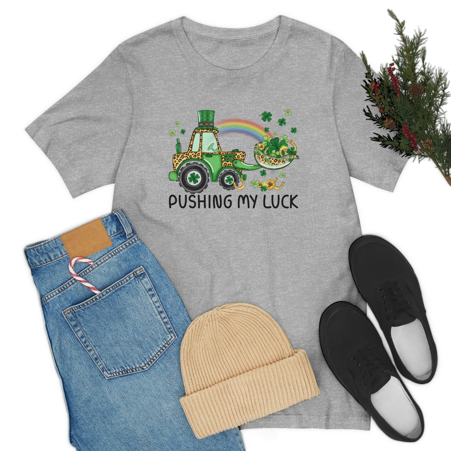 Pushing My Luck Rainbow Tractor St. Patrick's Day Unisex Jersey Short Sleeve Tee
